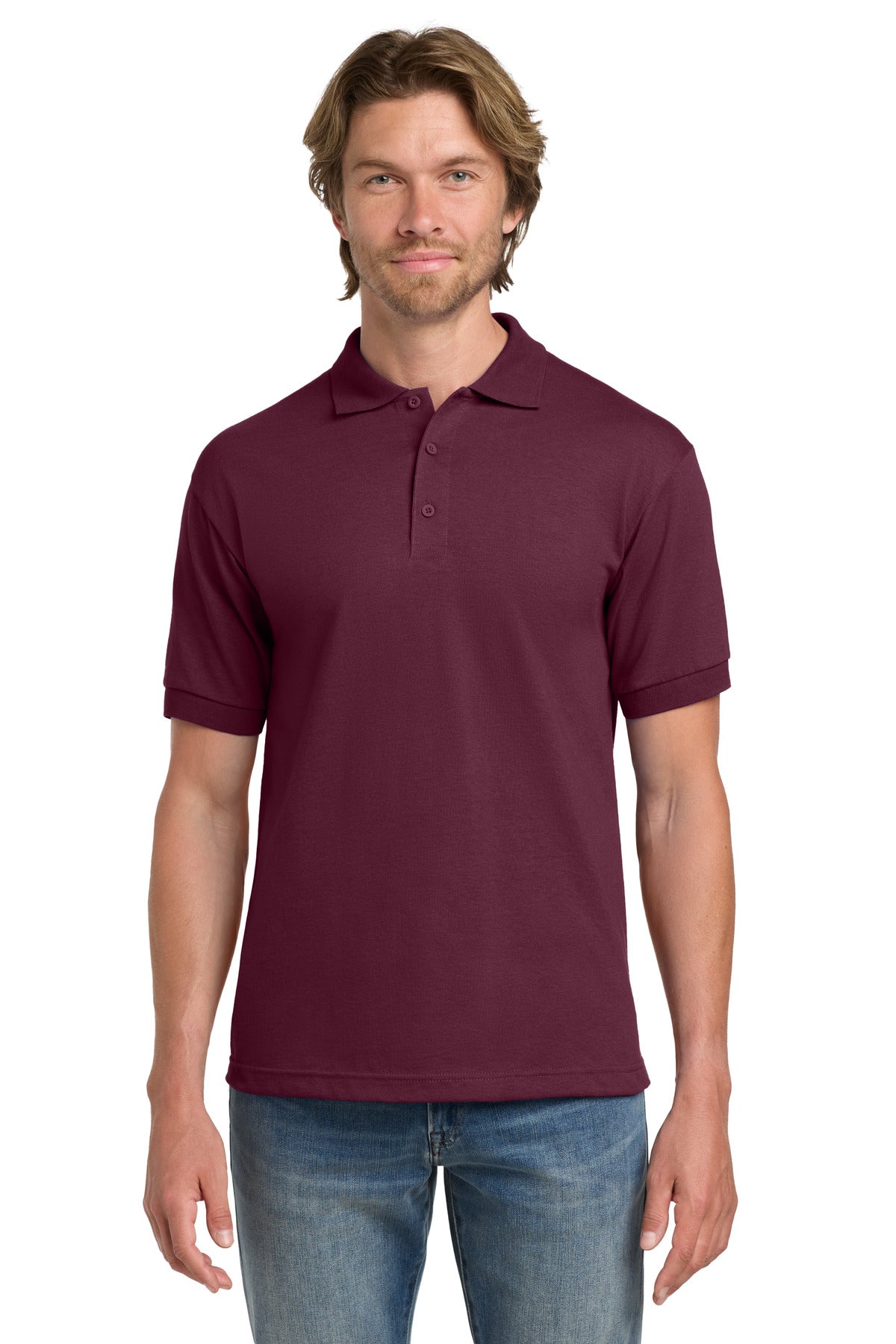 Custom Maroon DryBlend 6-Ounce Jersey Knit Sport Shirt 8800, personalized by SanCanDo Swag in Argyle, TX