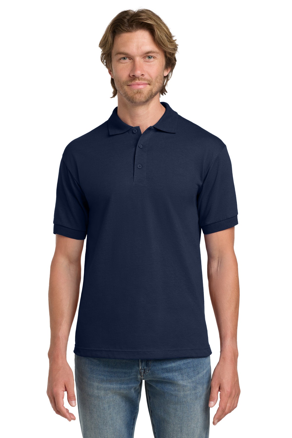 Custom Navy DryBlend 6-Ounce Jersey Knit Sport Shirt 8800, personalized by SanCanDo Swag in Argyle, TX