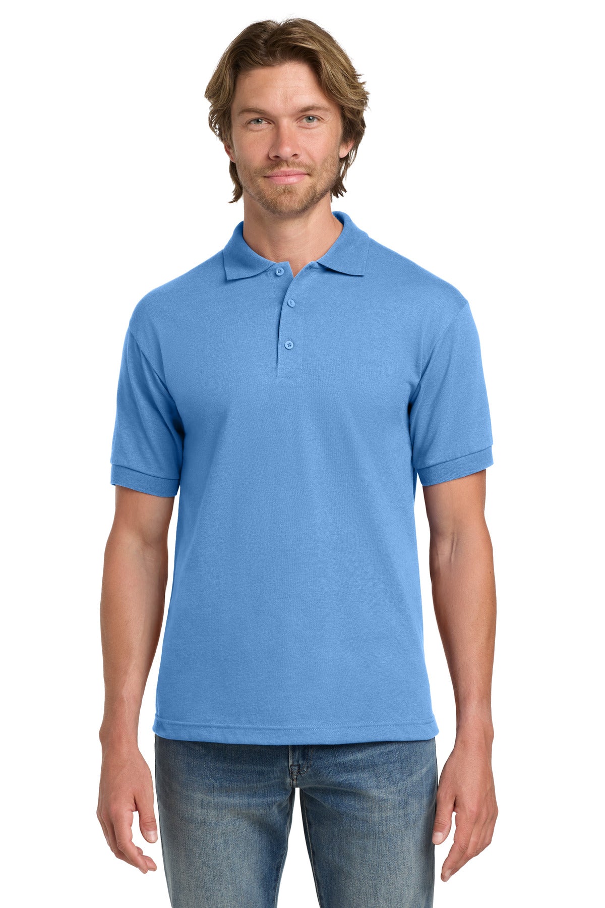 Custom Carolina Blue DryBlend 6-Ounce Jersey Knit Sport Shirt 8800, personalized by SanCanDo Swag in Argyle, TX