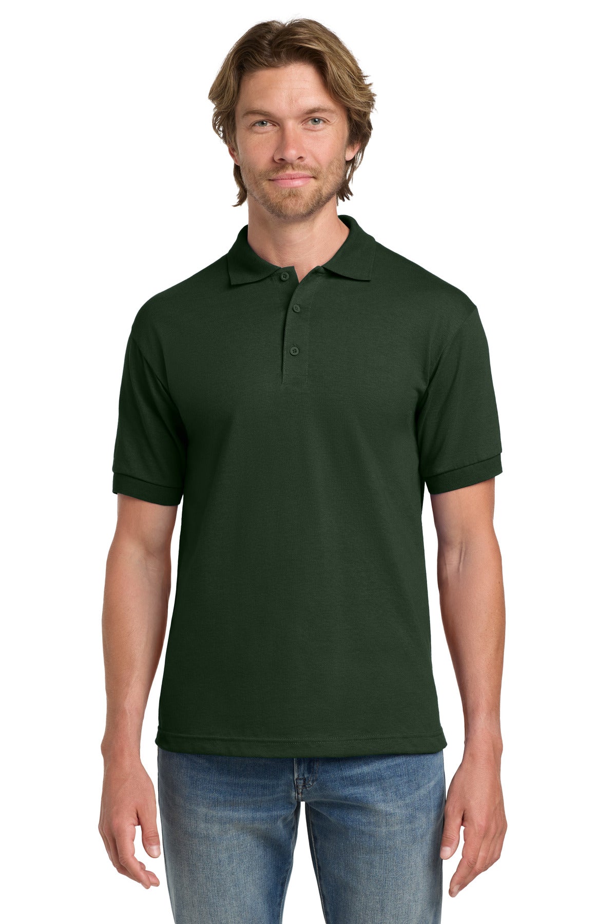 Custom Forest Green DryBlend 6-Ounce Jersey Knit Sport Shirt 8800, personalized by SanCanDo Swag in Argyle, TX