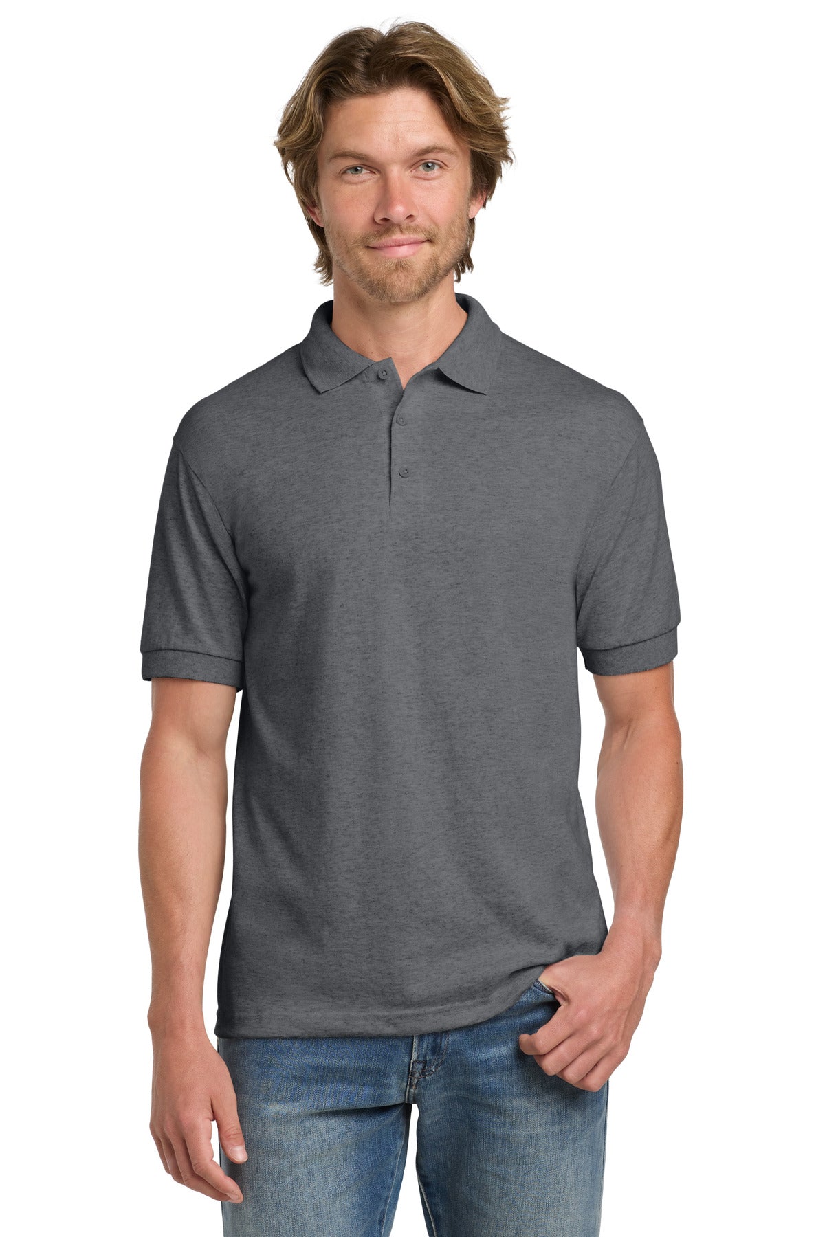 Custom Graphite Heather DryBlend 6-Ounce Jersey Knit Sport Shirt 8800, personalized by SanCanDo Swag in Argyle, TX