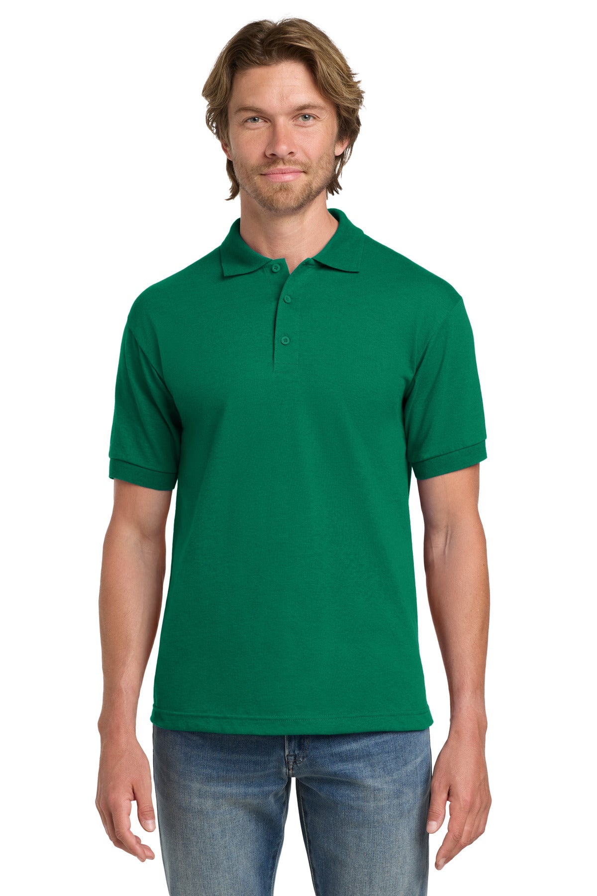 Custom Kelly Green DryBlend 6-Ounce Jersey Knit Sport Shirt 8800, personalized by SanCanDo Swag in Argyle, TX