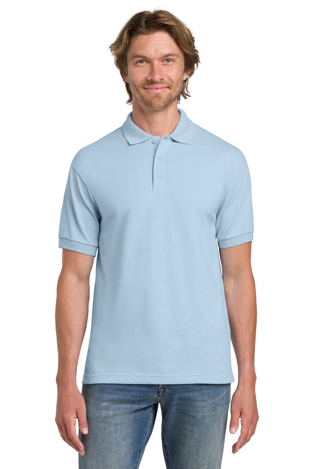 Custom Light Blue DryBlend 6-Ounce Jersey Knit Sport Shirt 8800, personalized by SanCanDo Swag in Argyle, TX