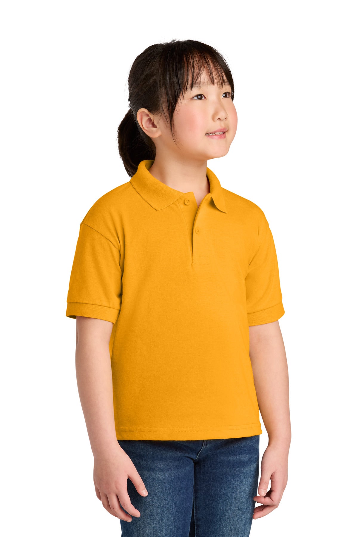 Custom Gold DryBlend 6-Ounce Jersey Knit Sport Shirt 8800B, personalized by SanCanDo Swag in Argyle, TX