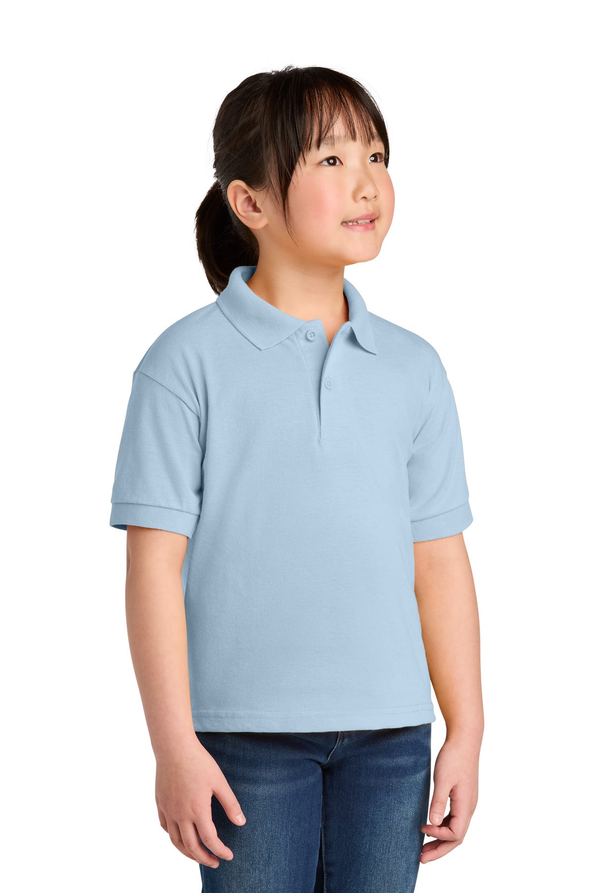 Custom Light Blue DryBlend 6-Ounce Jersey Knit Sport Shirt 8800B, personalized by SanCanDo Swag in Argyle, TX