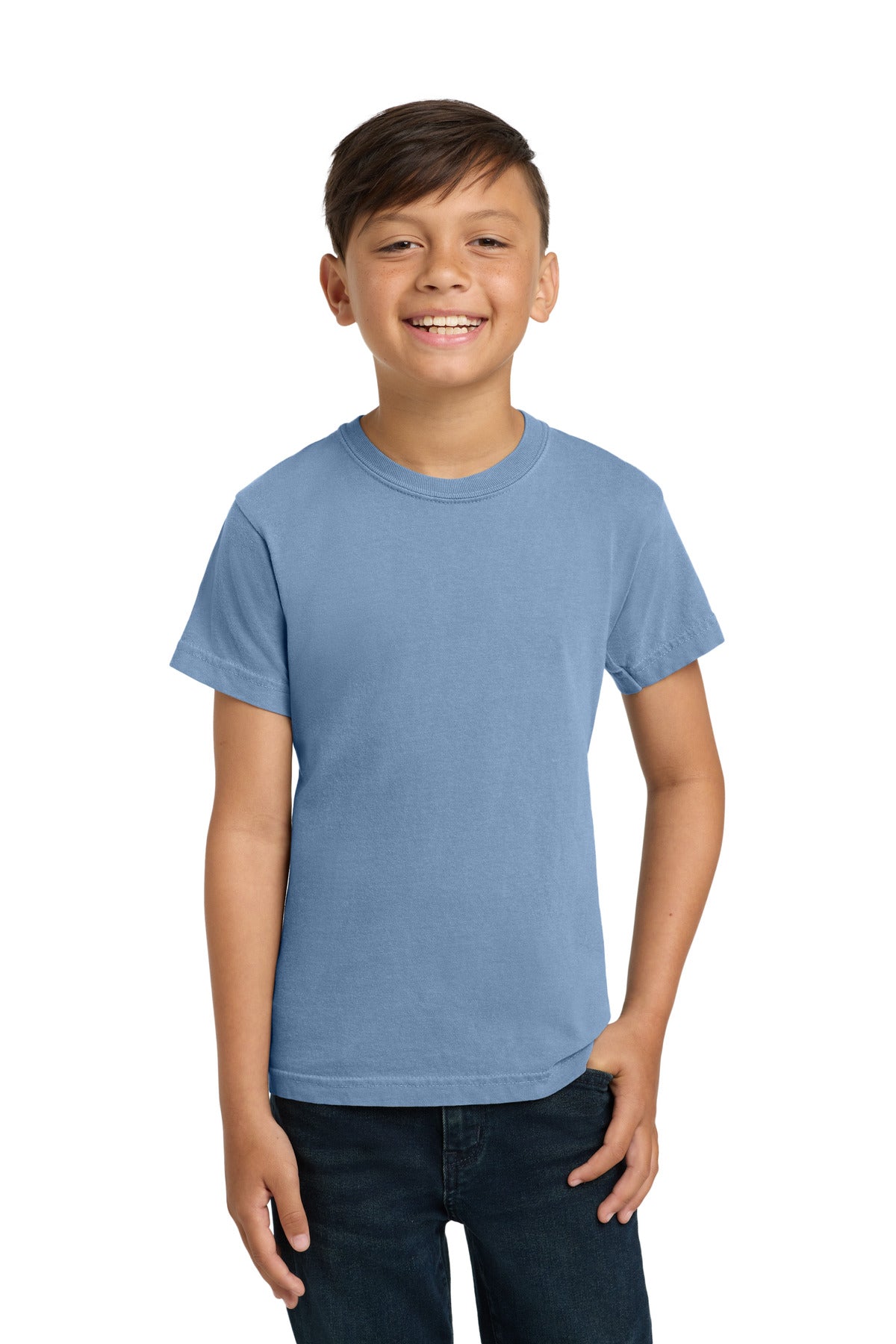 Custom Washed Denim Youth Heavyweight Tee 9018, personalized by SanCanDo Swag in Argyle, TX