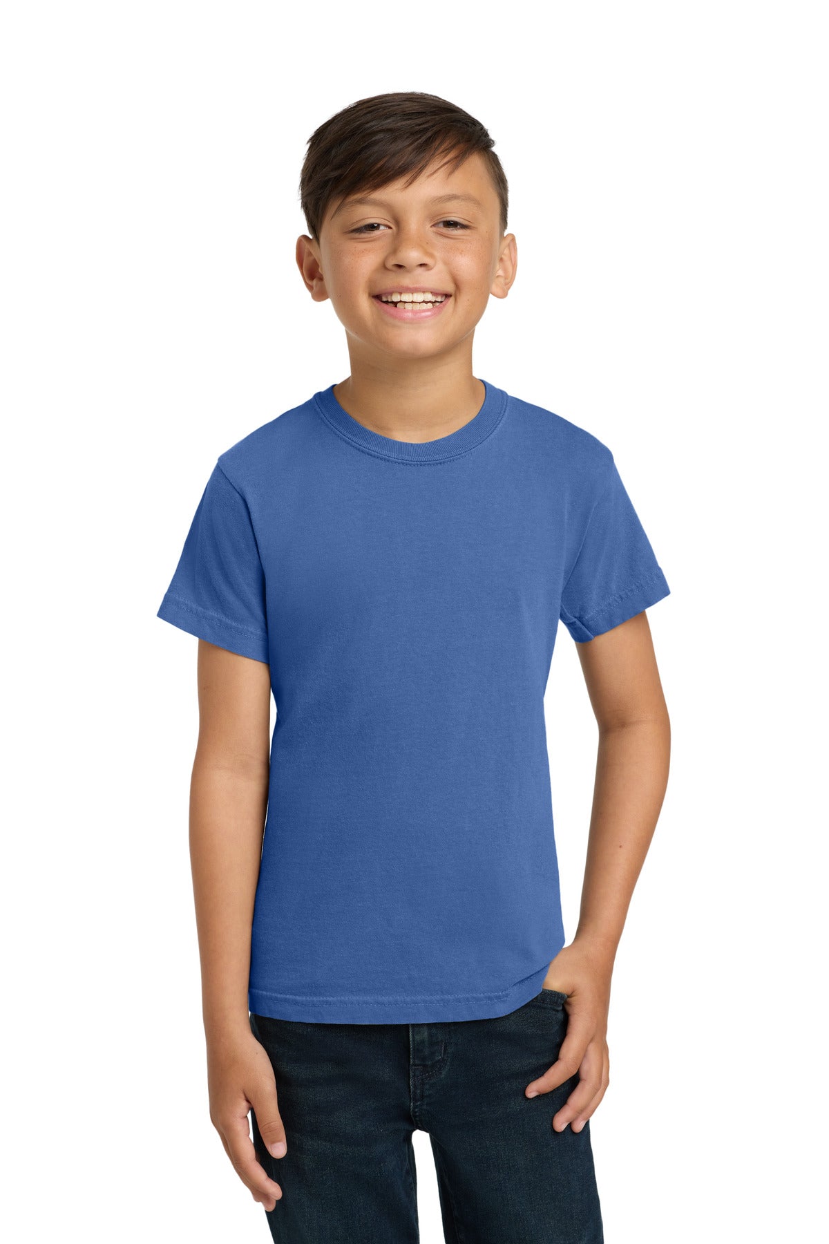 Custom Flo Blue Youth Heavyweight Tee 9018, personalized by SanCanDo Swag in Argyle, TX