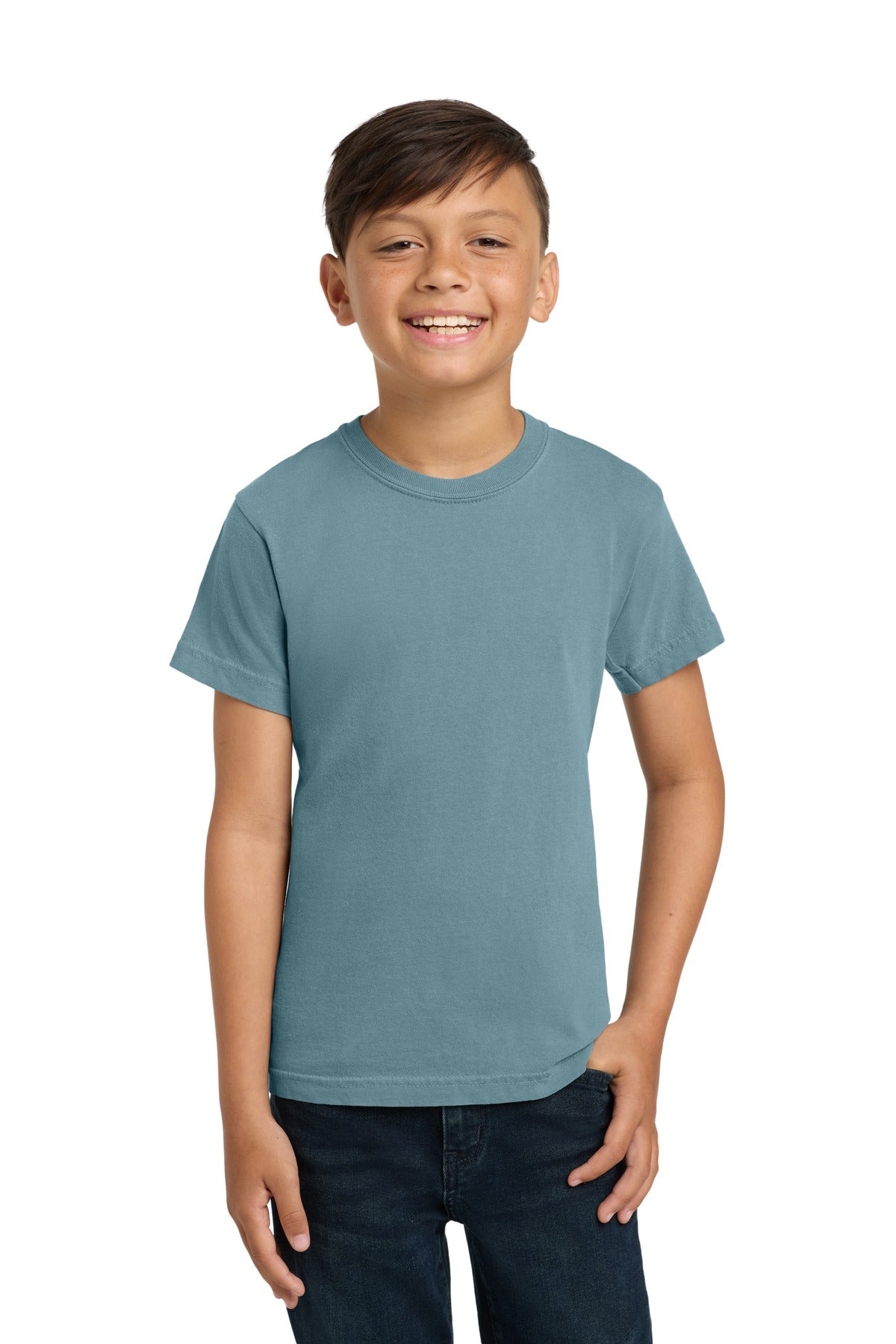 Custom Ice Blue Youth Heavyweight Tee 9018, personalized by SanCanDo Swag in Argyle, TX