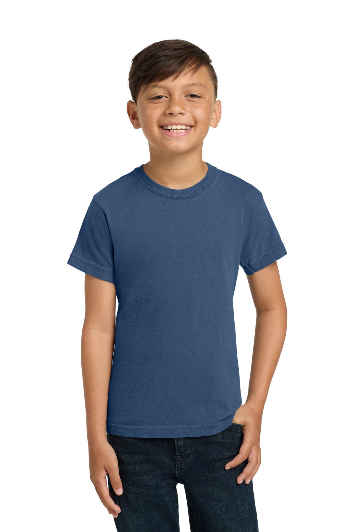 Custom China Blue Youth Heavyweight Tee 9018, personalized by SanCanDo Swag in Argyle, TX