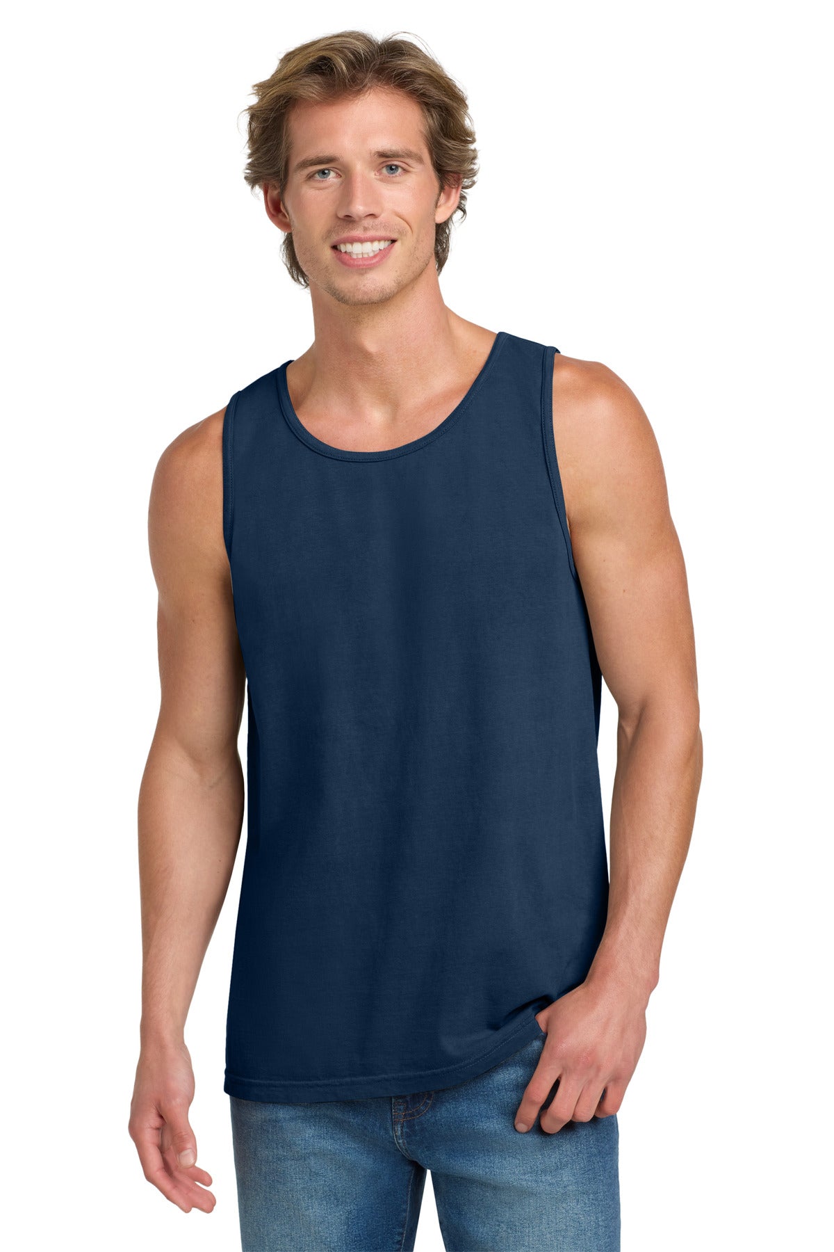 Custom True Navy Heavyweight Ring Spun Tank Top 9360, personalized by SanCanDo Swag in Argyle, TX
