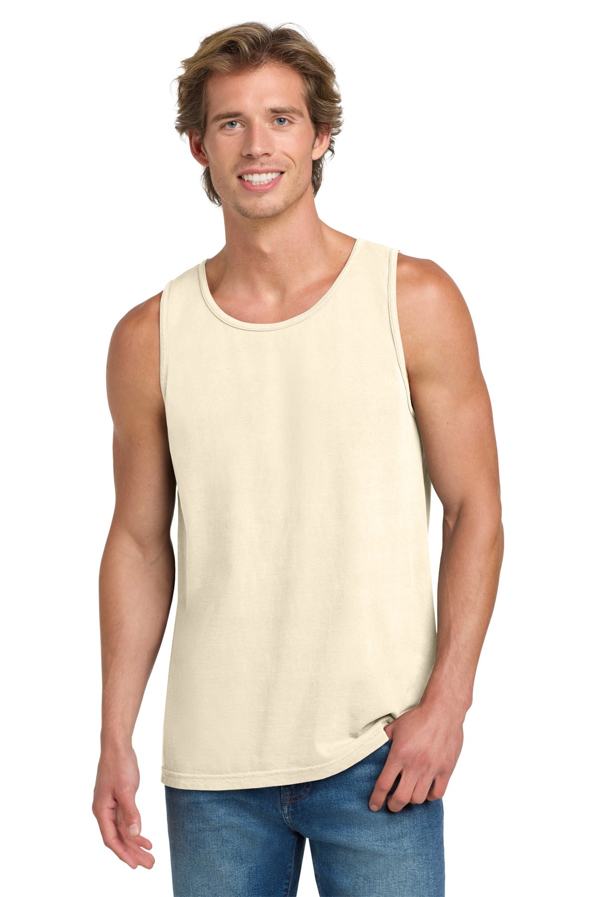 Custom Ivory Heavyweight Ring Spun Tank Top 9360, personalized by SanCanDo Swag in Argyle, TX