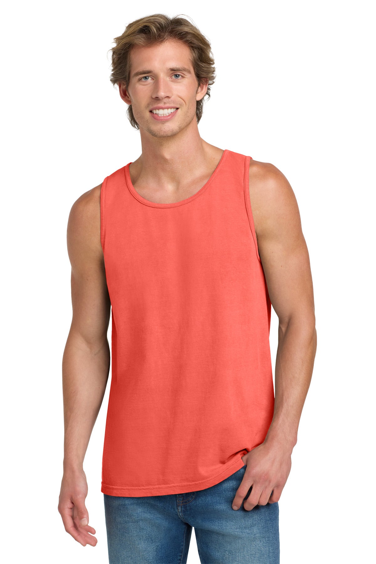 Custom Neon Red Orange Heavyweight Ring Spun Tank Top 9360, personalized by SanCanDo Swag in Argyle, TX