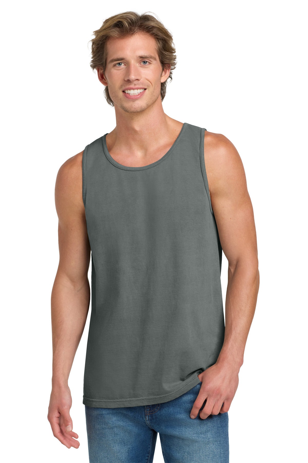 Custom Grey Heavyweight Ring Spun Tank Top 9360, personalized by SanCanDo Swag in Argyle, TX