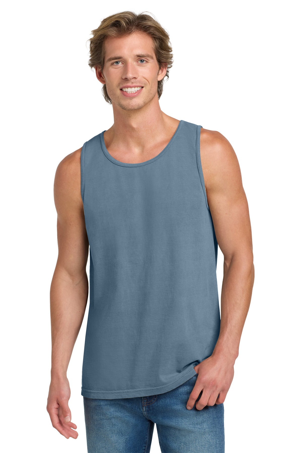 Custom Blue Jean Heavyweight Ring Spun Tank Top 9360, personalized by SanCanDo Swag in Argyle, TX