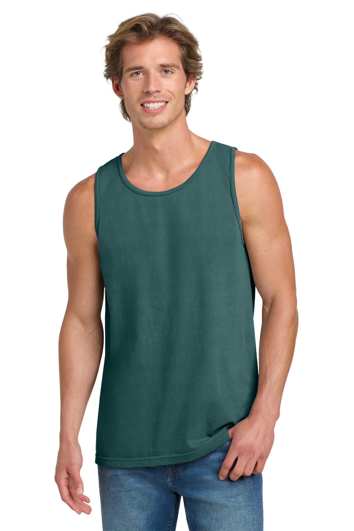 Custom Blue Spruce Heavyweight Ring Spun Tank Top 9360, personalized by SanCanDo Swag in Argyle, TX