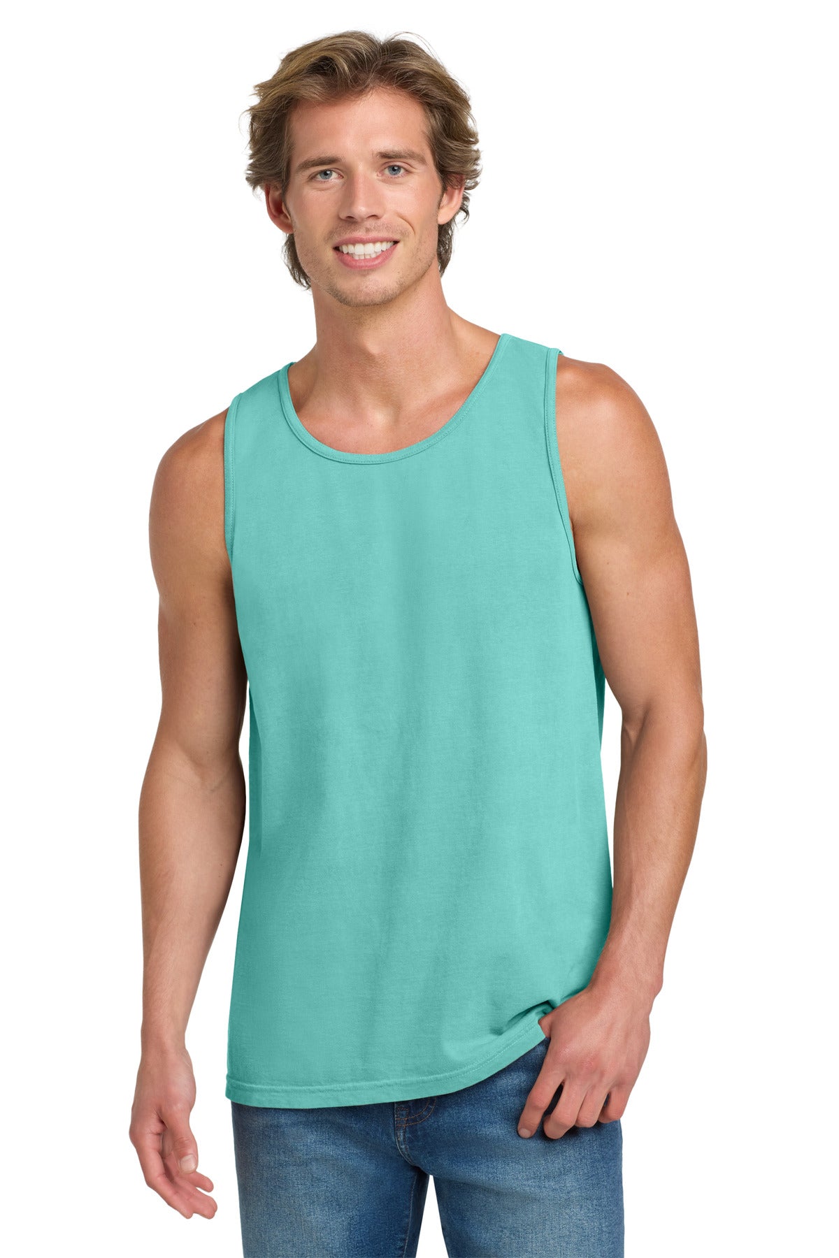 Custom Chalky Mint Heavyweight Ring Spun Tank Top 9360, personalized by SanCanDo Swag in Argyle, TX