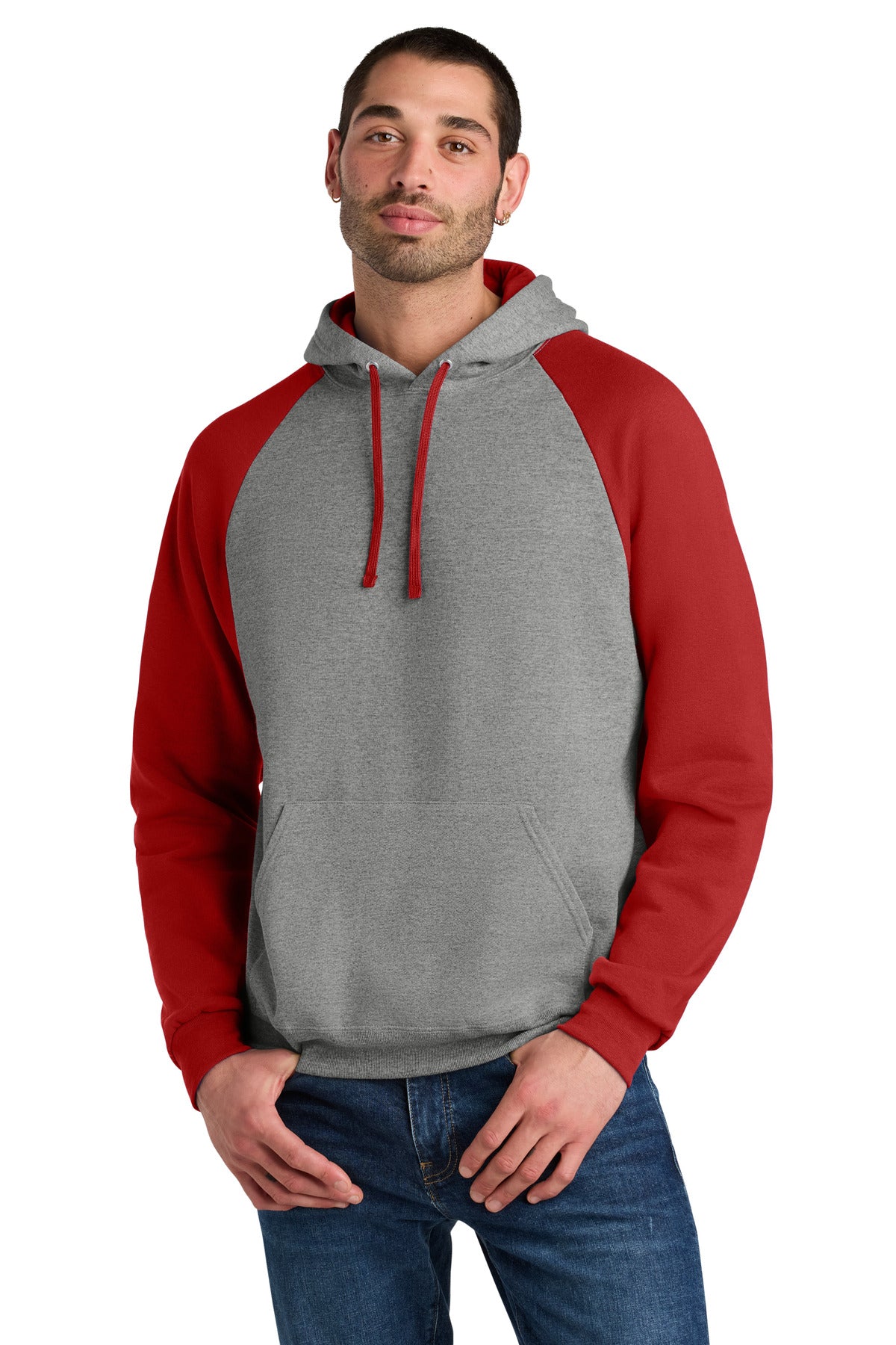 Custom Oxford/ True Red Colorblock Raglan Hoodie Sweatshirt 96C, personalized by SanCanDo Swag in Argyle, TX