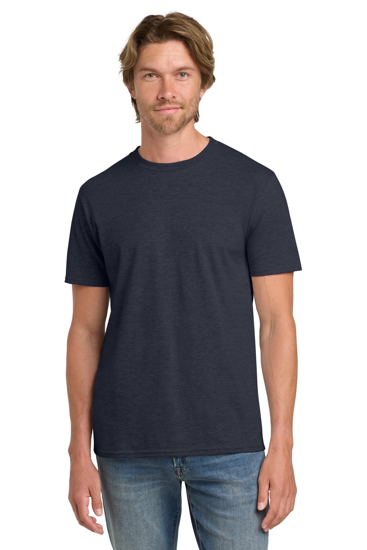 Custom Heather Navy 100% Ring Spun Cotton Tee 980, personalized by SanCanDo Swag in Argyle, TX