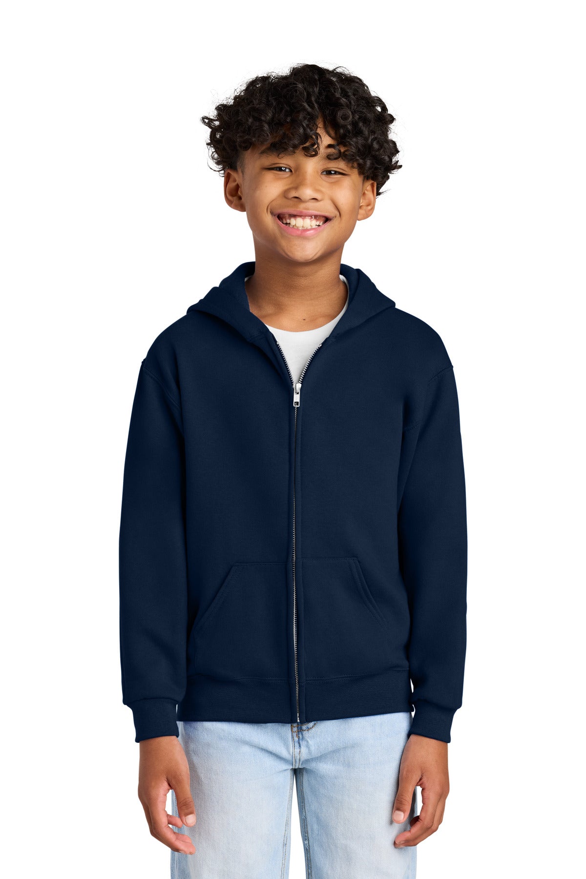 Custom J. Navy Youth NuBlend Full-Zip Hoodie 993B, personalized by SanCanDo Swag in Argyle, TX