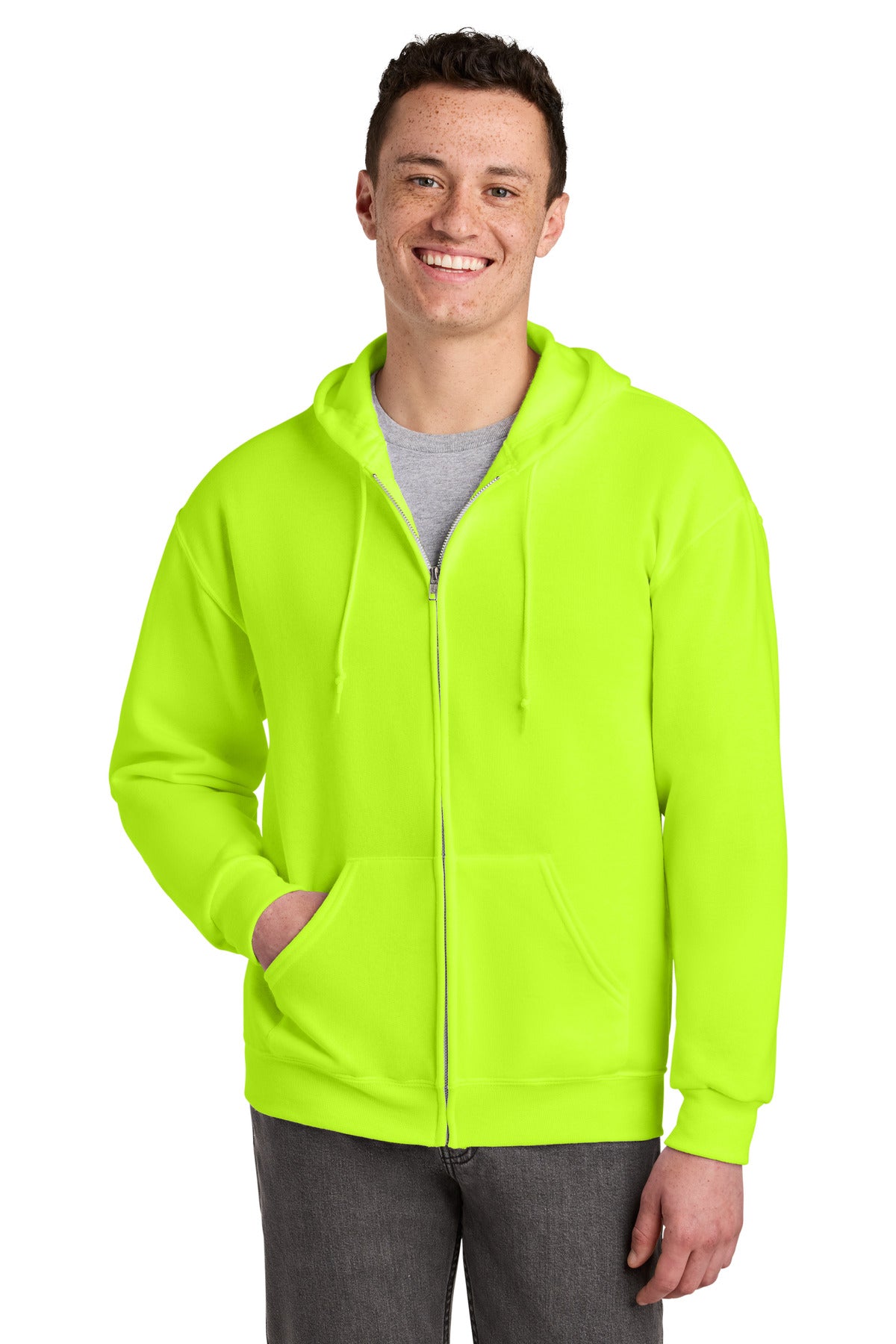 Custom Safety Green NuBlend Full-Zip Hoodie 993M, personalized by SanCanDo Swag in Argyle, TX