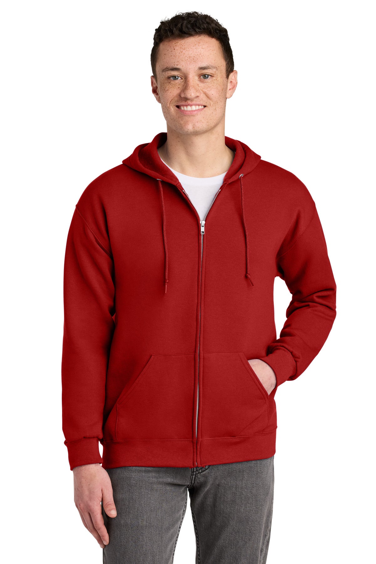 Custom True Red NuBlend Full-Zip Hoodie 993M, personalized by SanCanDo Swag in Argyle, TX