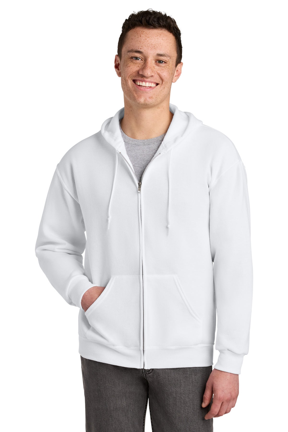 Custom White NuBlend Full-Zip Hoodie 993M, personalized by SanCanDo Swag in Argyle, TX