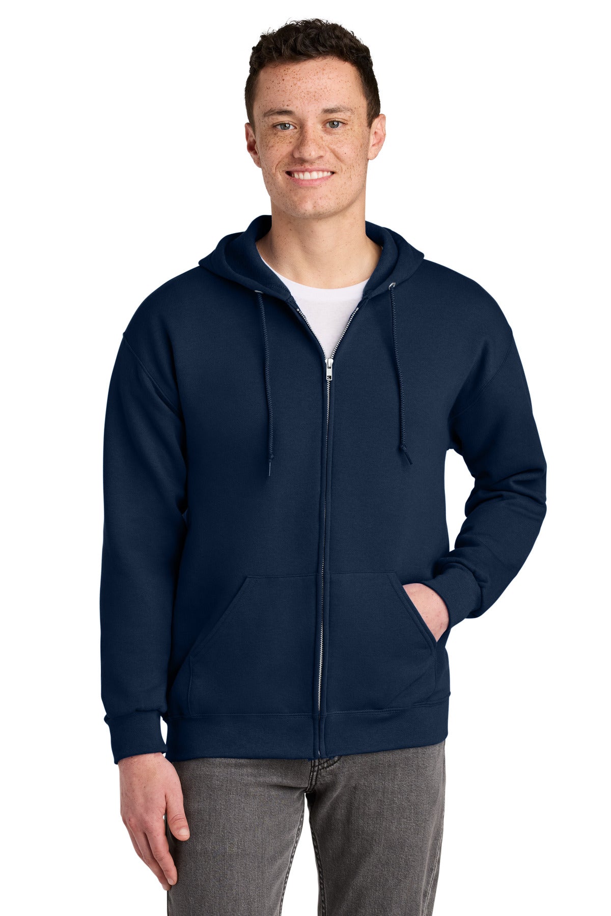 Custom J. Navy NuBlend Full-Zip Hoodie 993M, personalized by SanCanDo Swag in Argyle, TX