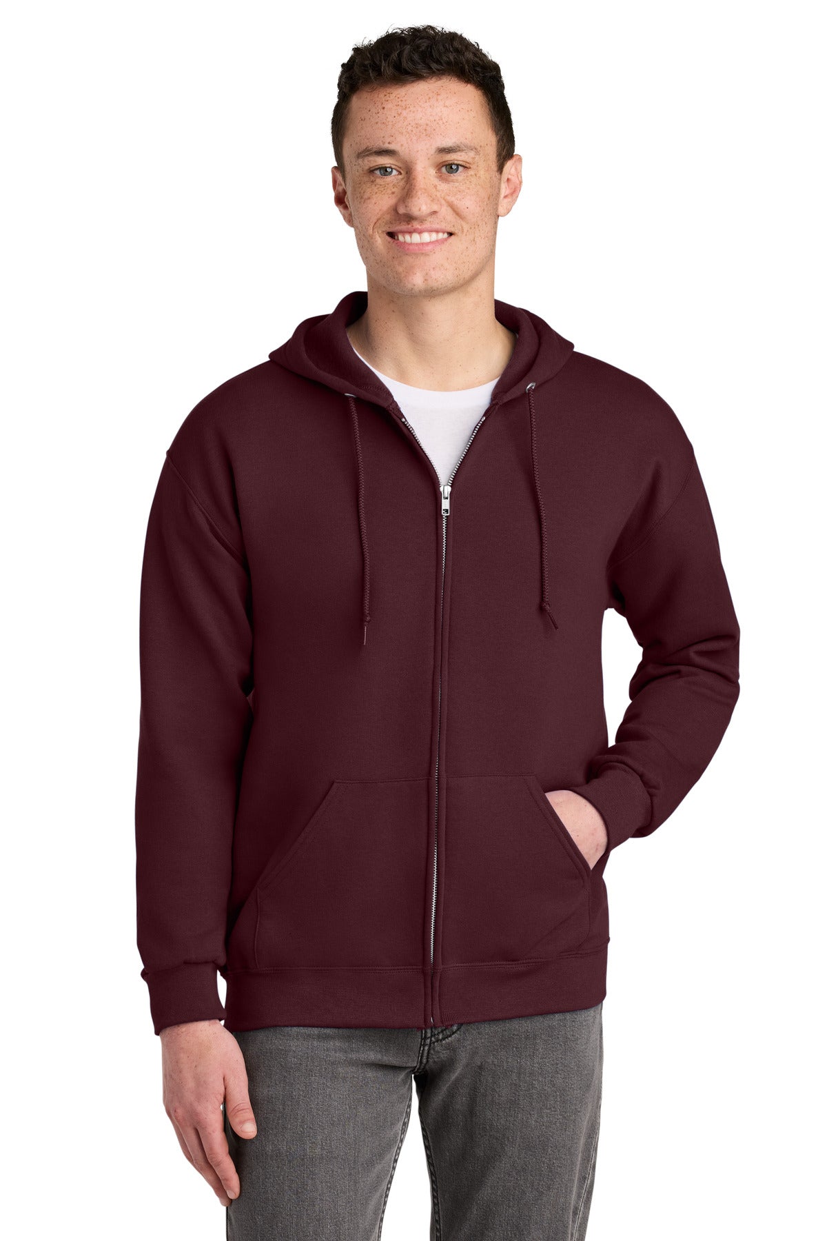 Custom Maroon NuBlend Full-Zip Hoodie 993M, personalized by SanCanDo Swag in Argyle, TX
