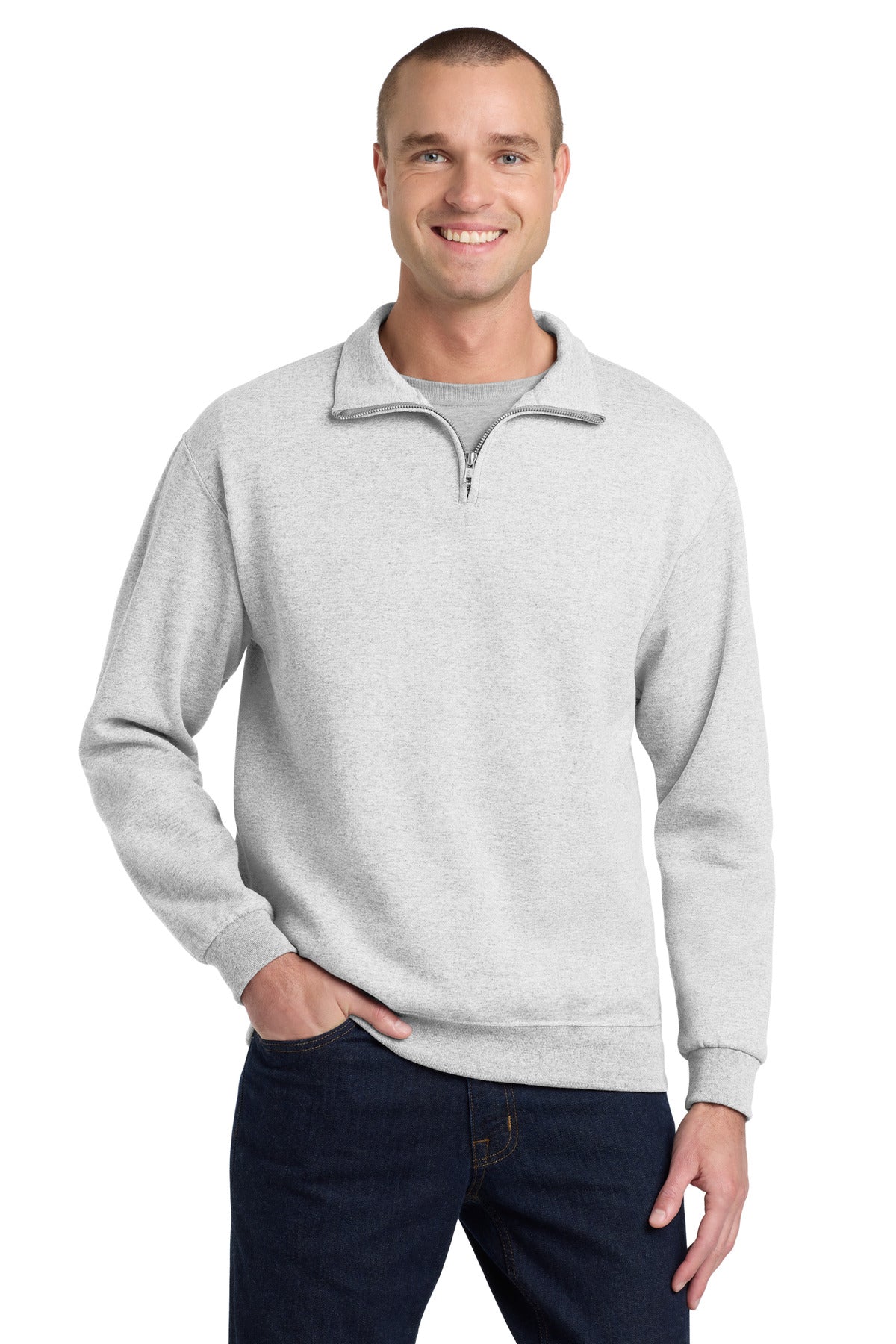 Custom Ash NuBlend 1/4-Zip Cadet Collar Sweatshirt 995M, personalized by SanCanDo Swag in Argyle, TX