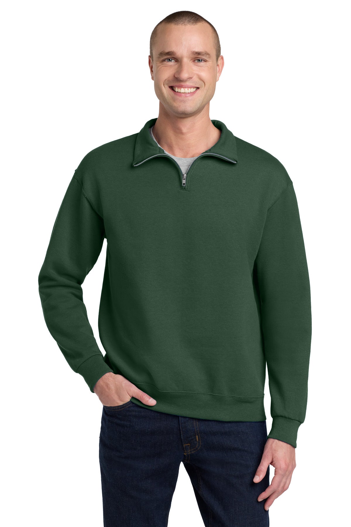 Custom Forest Green NuBlend 1/4-Zip Cadet Collar Sweatshirt 995M, personalized by SanCanDo Swag in Argyle, TX