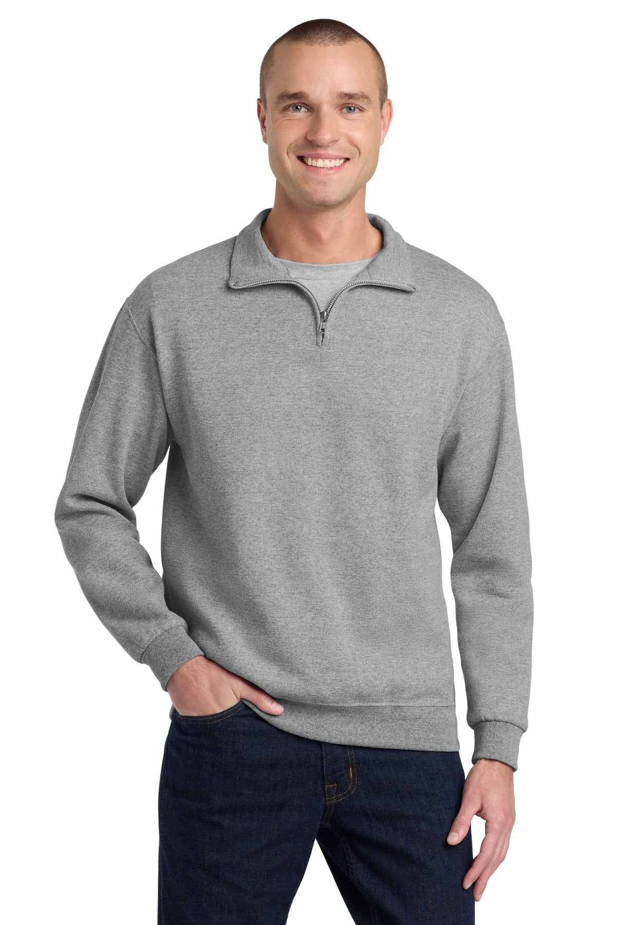 Custom Oxford NuBlend 1/4-Zip Cadet Collar Sweatshirt 995M, personalized by SanCanDo Swag in Argyle, TX