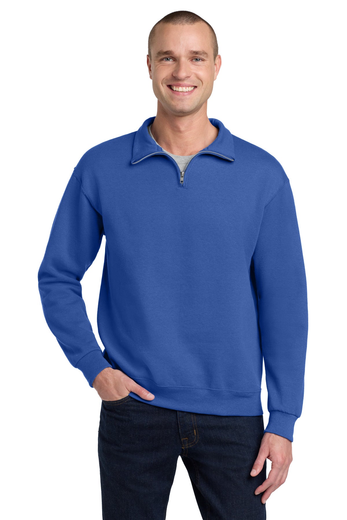 Custom Royal NuBlend 1/4-Zip Cadet Collar Sweatshirt 995M, personalized by SanCanDo Swag in Argyle, TX