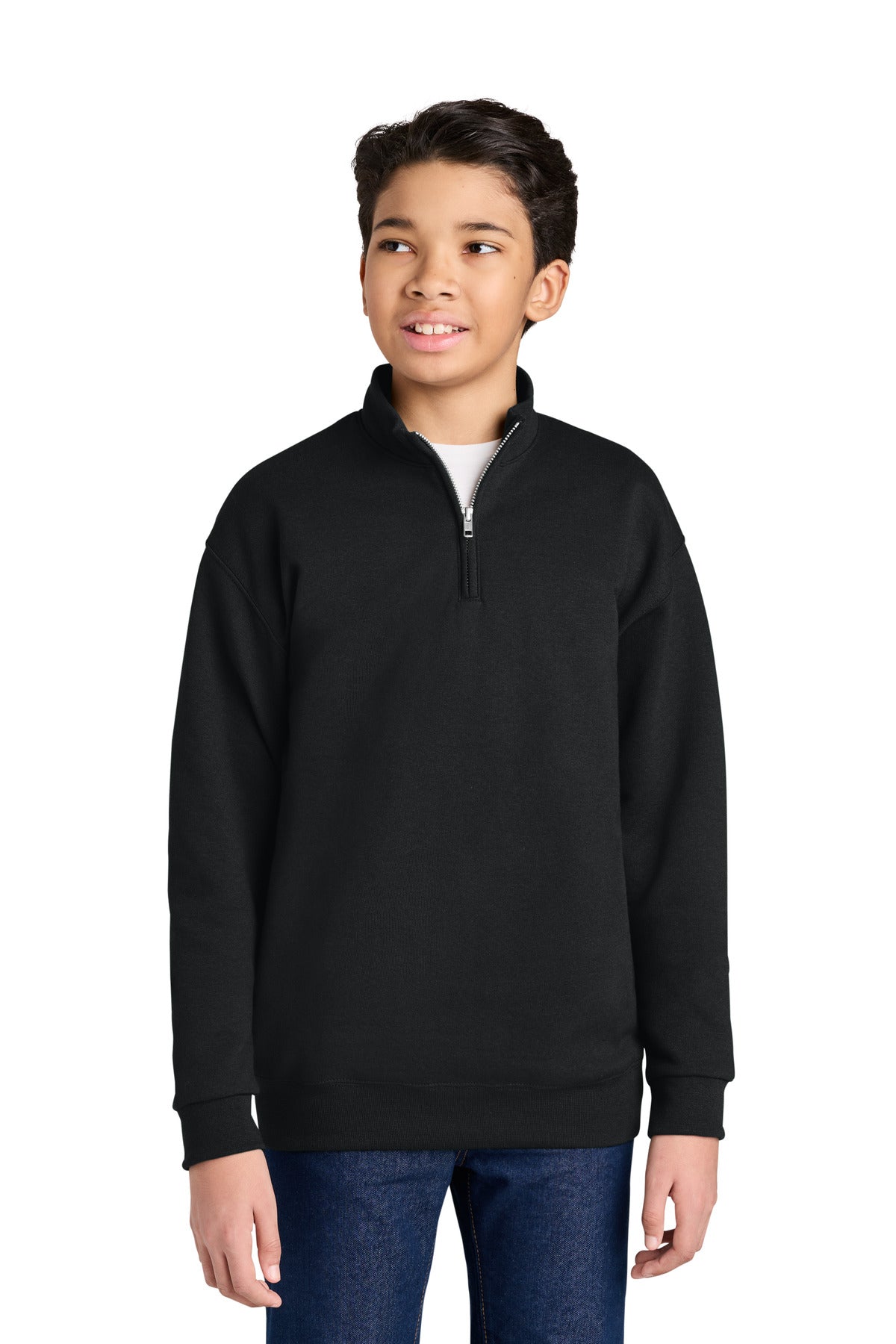 Custom Black NuBlend 1/4-Zip Cadet Collar Sweatshirt 995Y, personalized by SanCanDo Swag in Argyle, TX