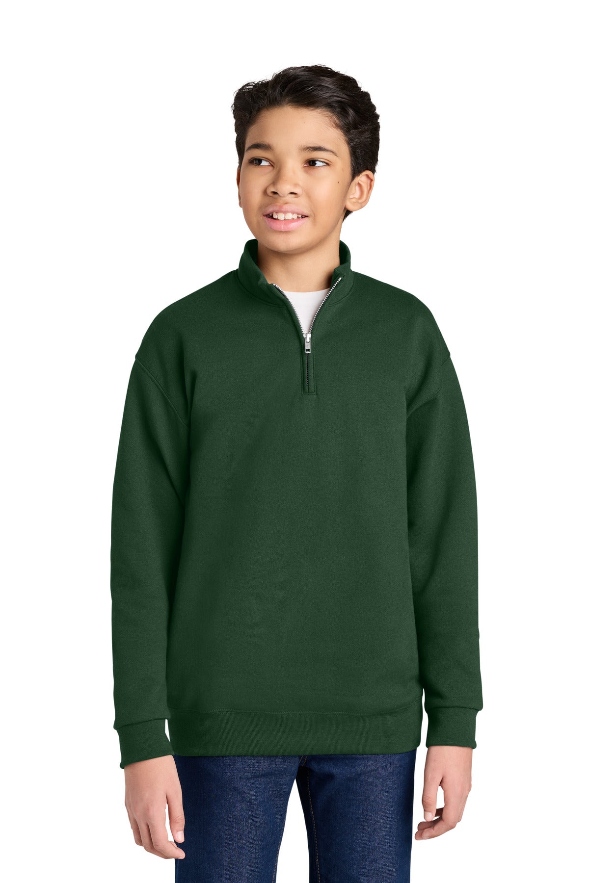Custom Forest Green NuBlend 1/4-Zip Cadet Collar Sweatshirt 995Y, personalized by SanCanDo Swag in Argyle, TX