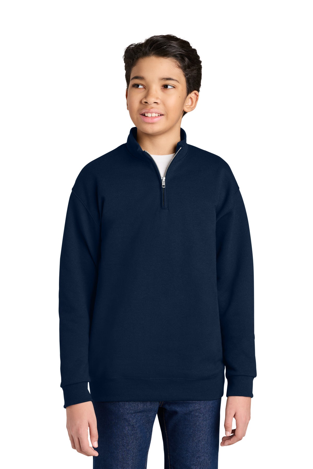 Custom J. Navy NuBlend 1/4-Zip Cadet Collar Sweatshirt 995Y, personalized by SanCanDo Swag in Argyle, TX