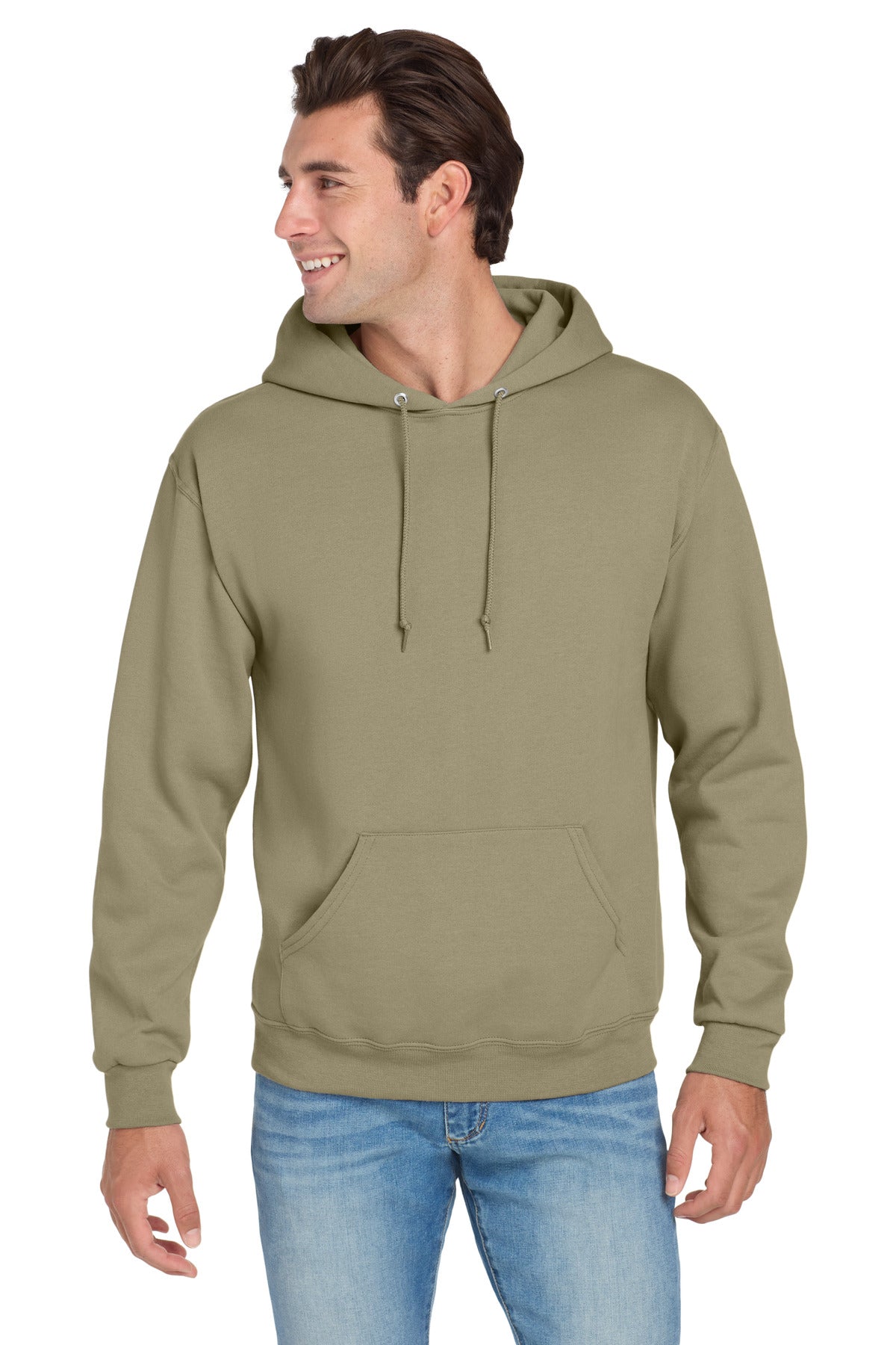 Custom Khaki NuBlend Hoodie 996M, personalized by SanCanDo Swag in Argyle, TX