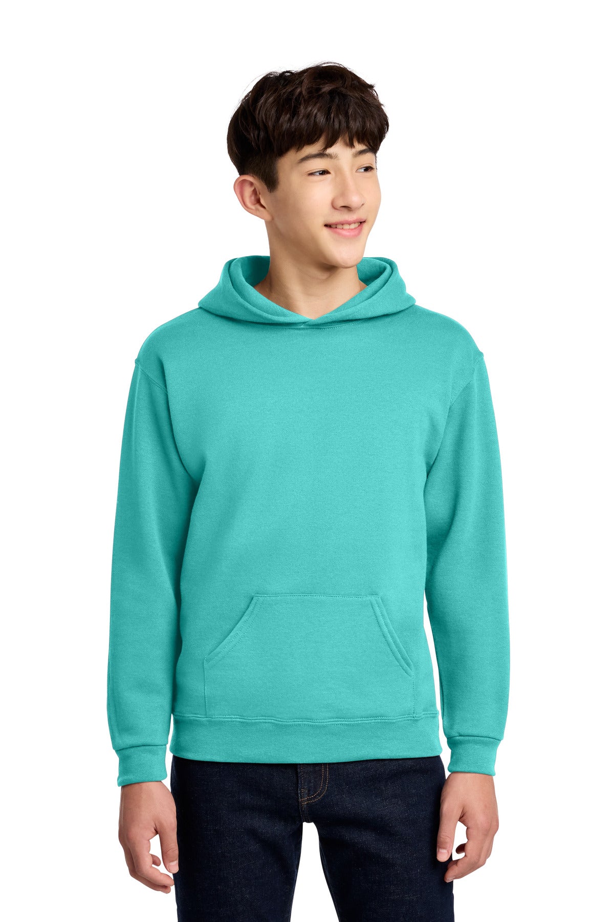 Custom Scuba Blue Youth NuBlend Hoodie 996Y, personalized by SanCanDo Swag in Argyle, TX