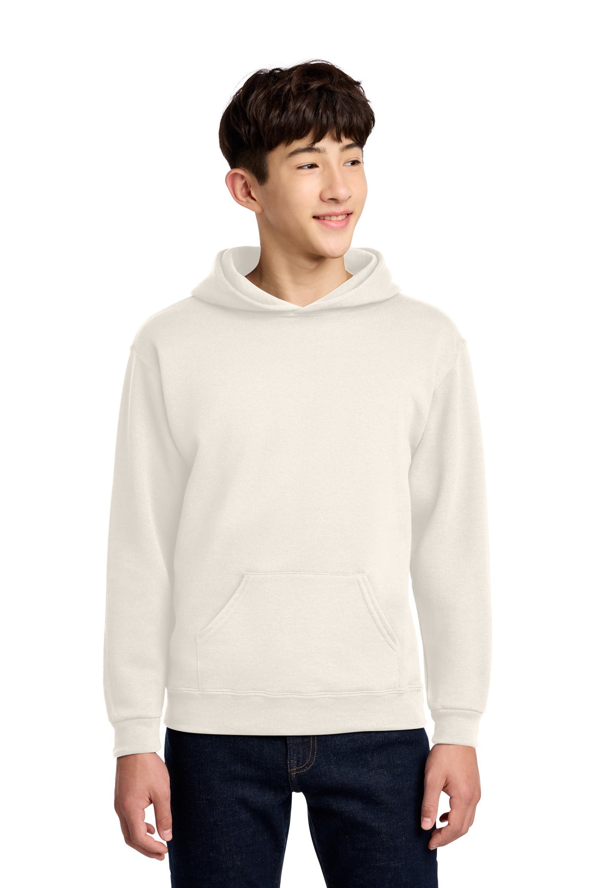 Custom Sweet Cream Heather Youth NuBlend Hoodie 996Y, personalized by SanCanDo Swag in Argyle, TX