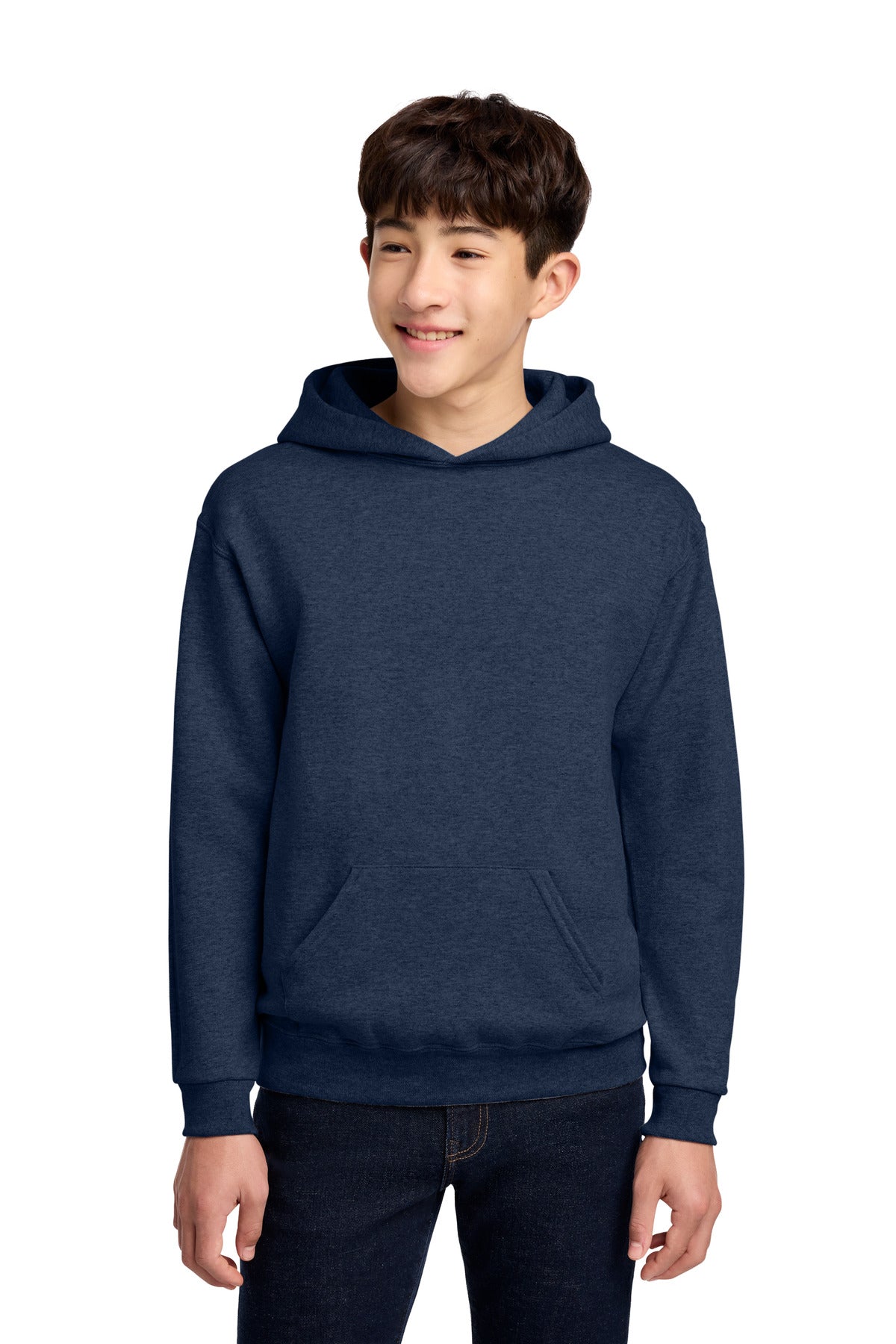 Custom Vintage Heather Navy Youth NuBlend Hoodie 996Y, personalized by SanCanDo Swag in Argyle, TX