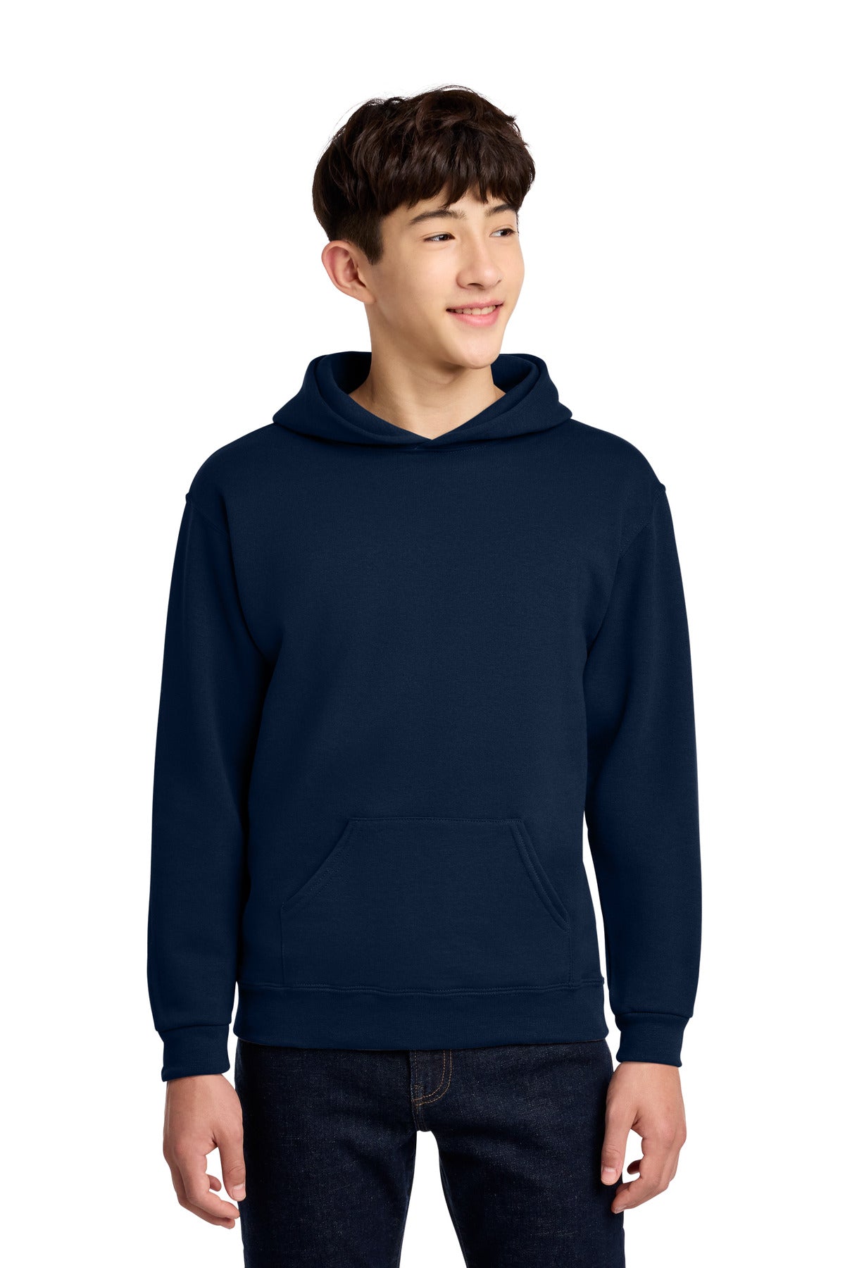 Custom J. Navy Youth NuBlend Hoodie 996Y, personalized by SanCanDo Swag in Argyle, TX