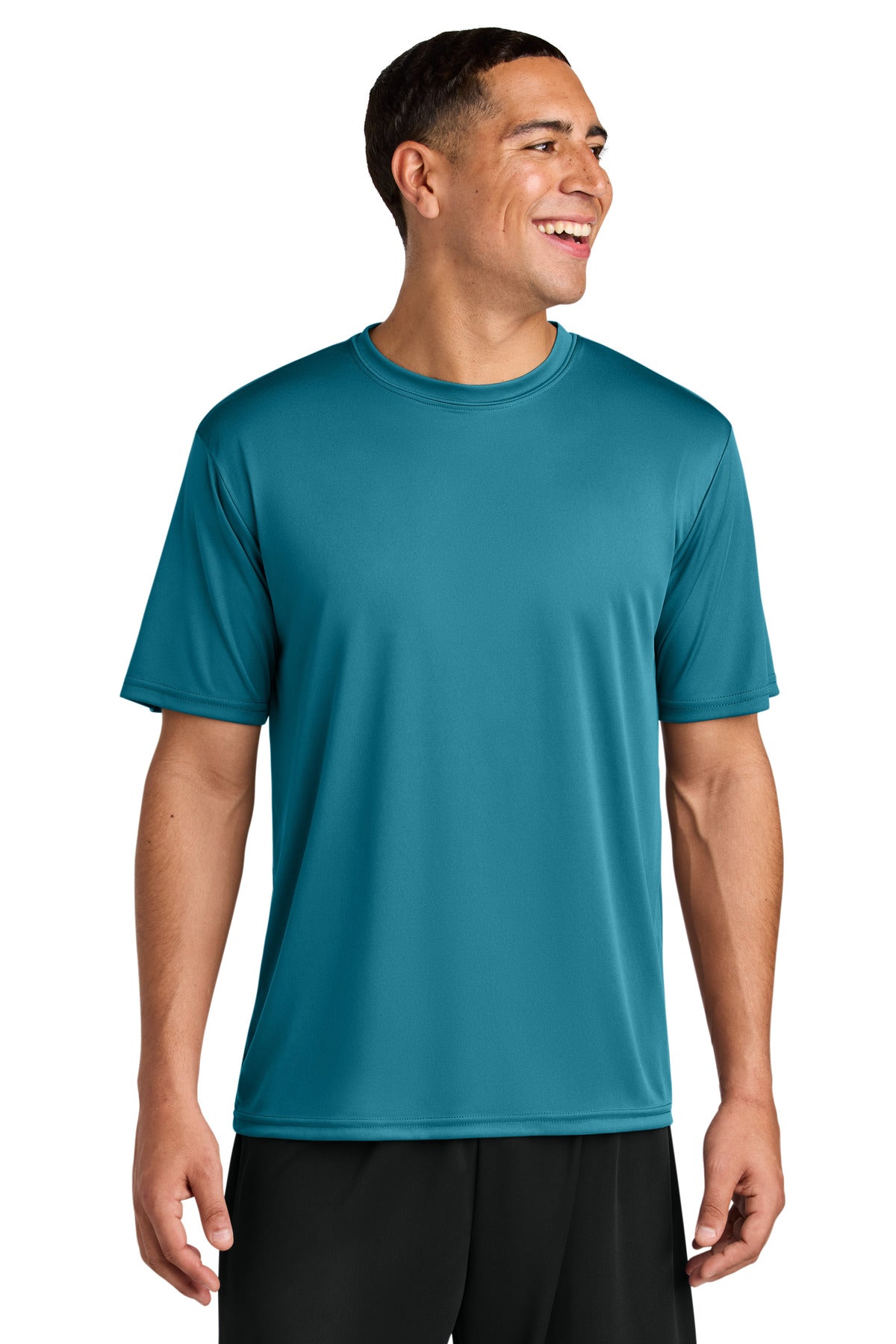 Custom Teal Cooling Performance Tee A4N3142, personalized by SanCanDo Swag in Argyle, TX