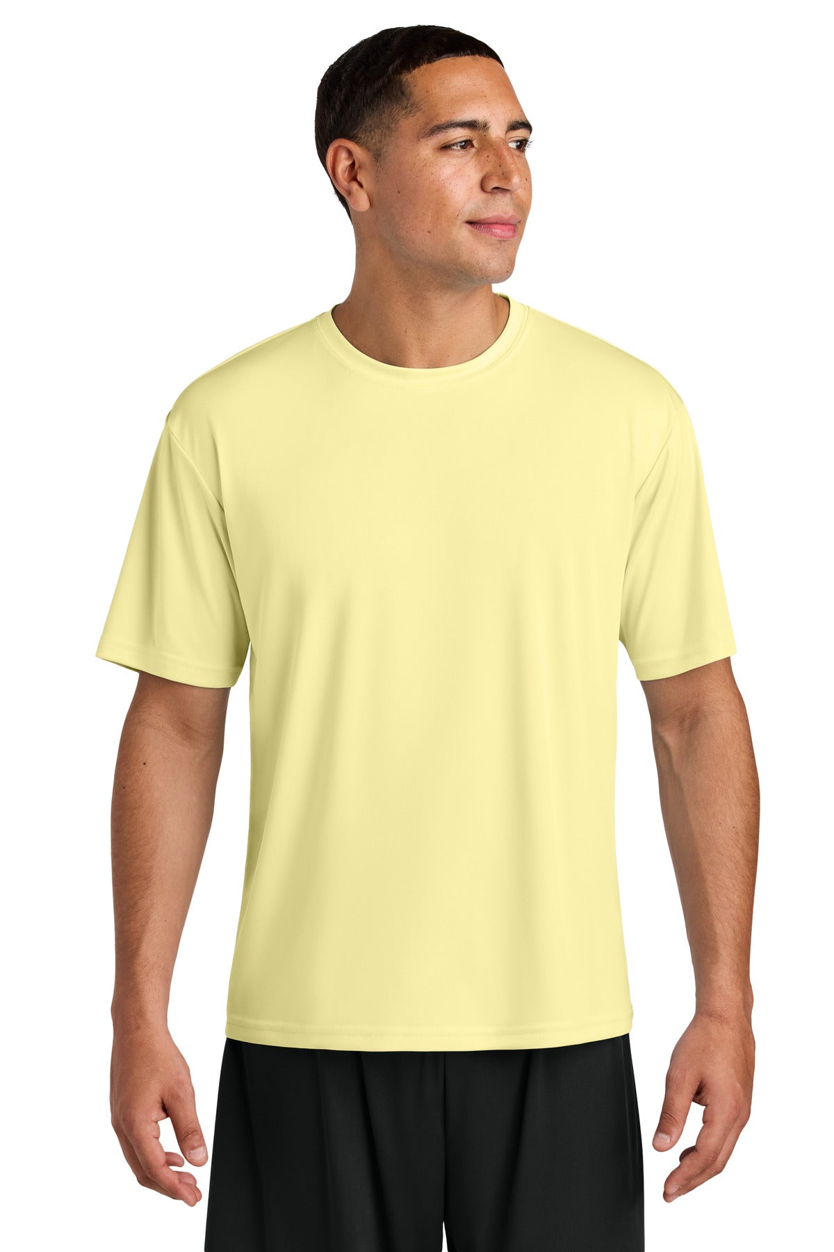 Custom Light Yellow Cooling Performance Tee A4N3142, personalized by SanCanDo Swag in Argyle, TX