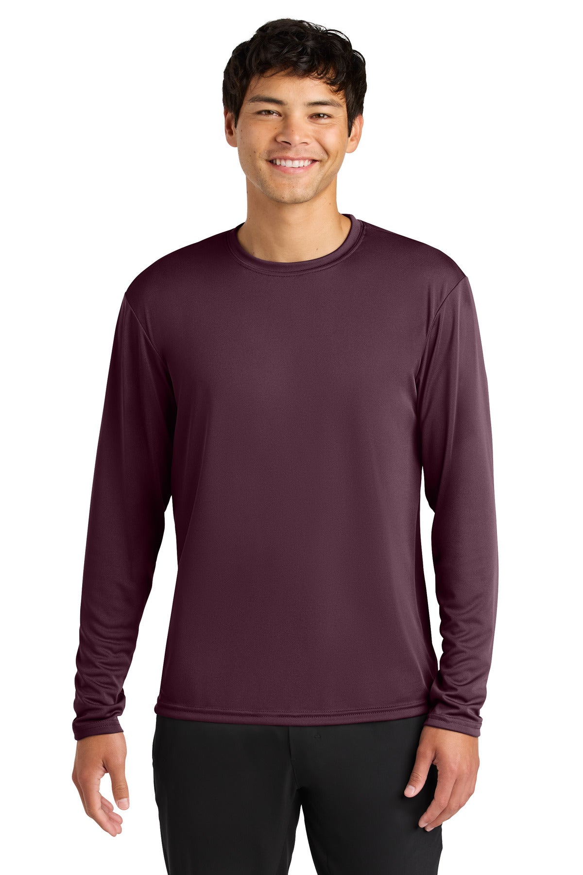 Custom Maroon Cooling Performance Long Sleeve Tee A4N3165, personalized by SanCanDo Swag in Argyle, TX
