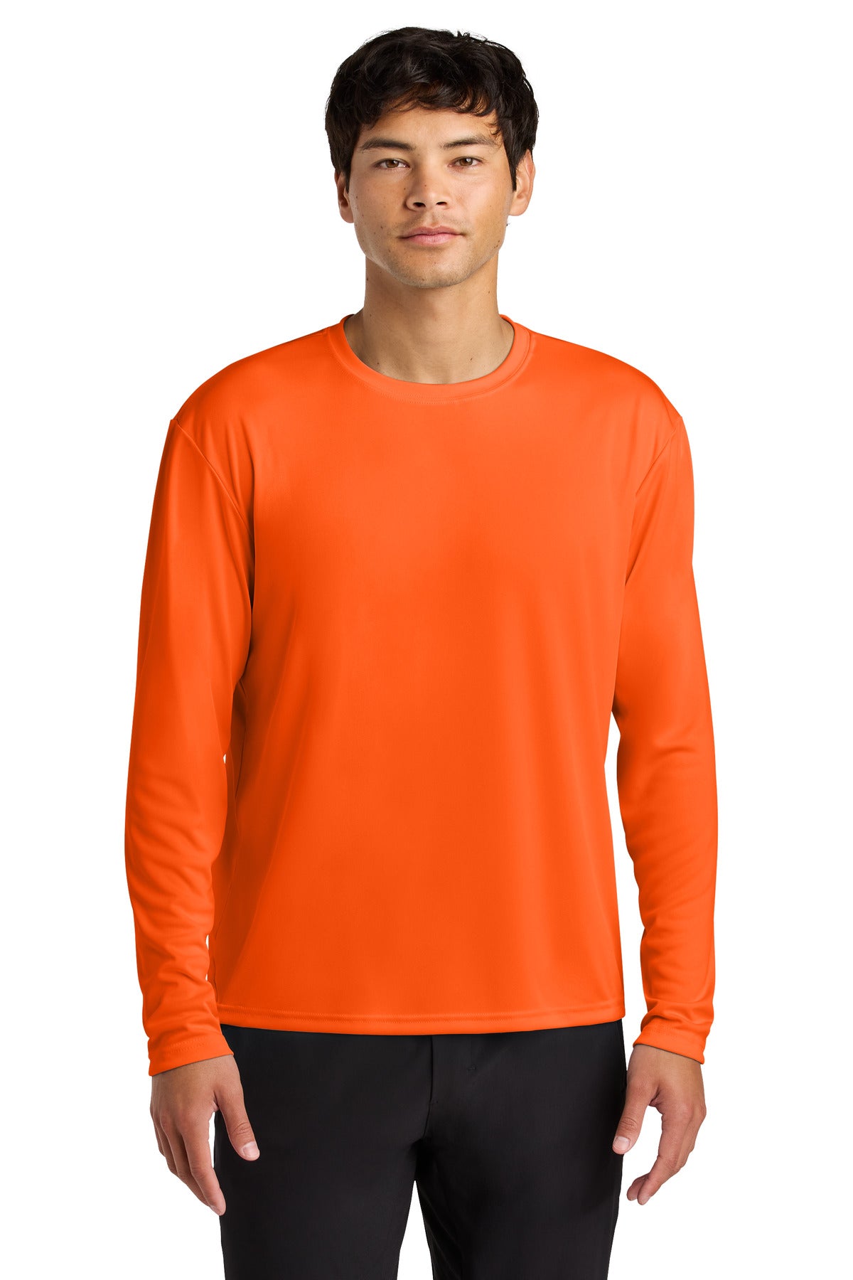 Custom Safety Orange Cooling Performance Long Sleeve Tee A4N3165, personalized by SanCanDo Swag in Argyle, TX