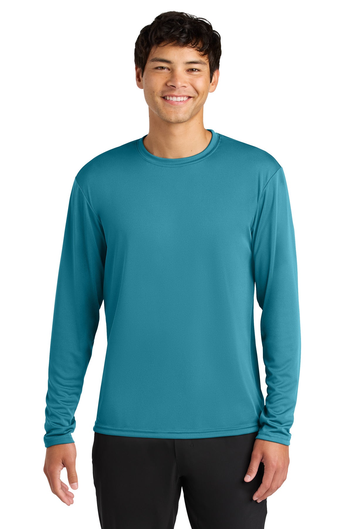 Custom Teal Cooling Performance Long Sleeve Tee A4N3165, personalized by SanCanDo Swag in Argyle, TX