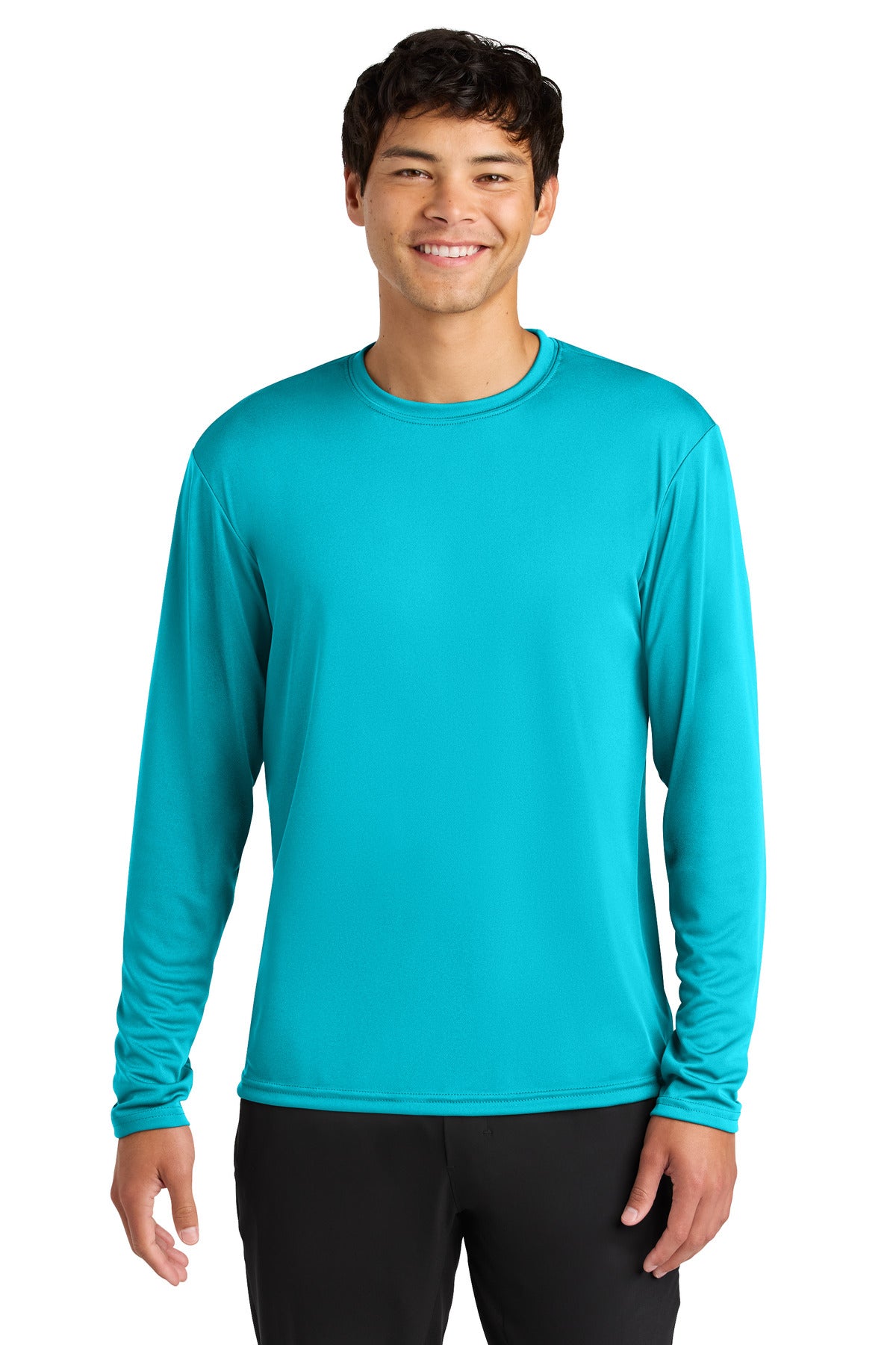 Custom Electric Blue Cooling Performance Long Sleeve Tee A4N3165, personalized by SanCanDo Swag in Argyle, TX