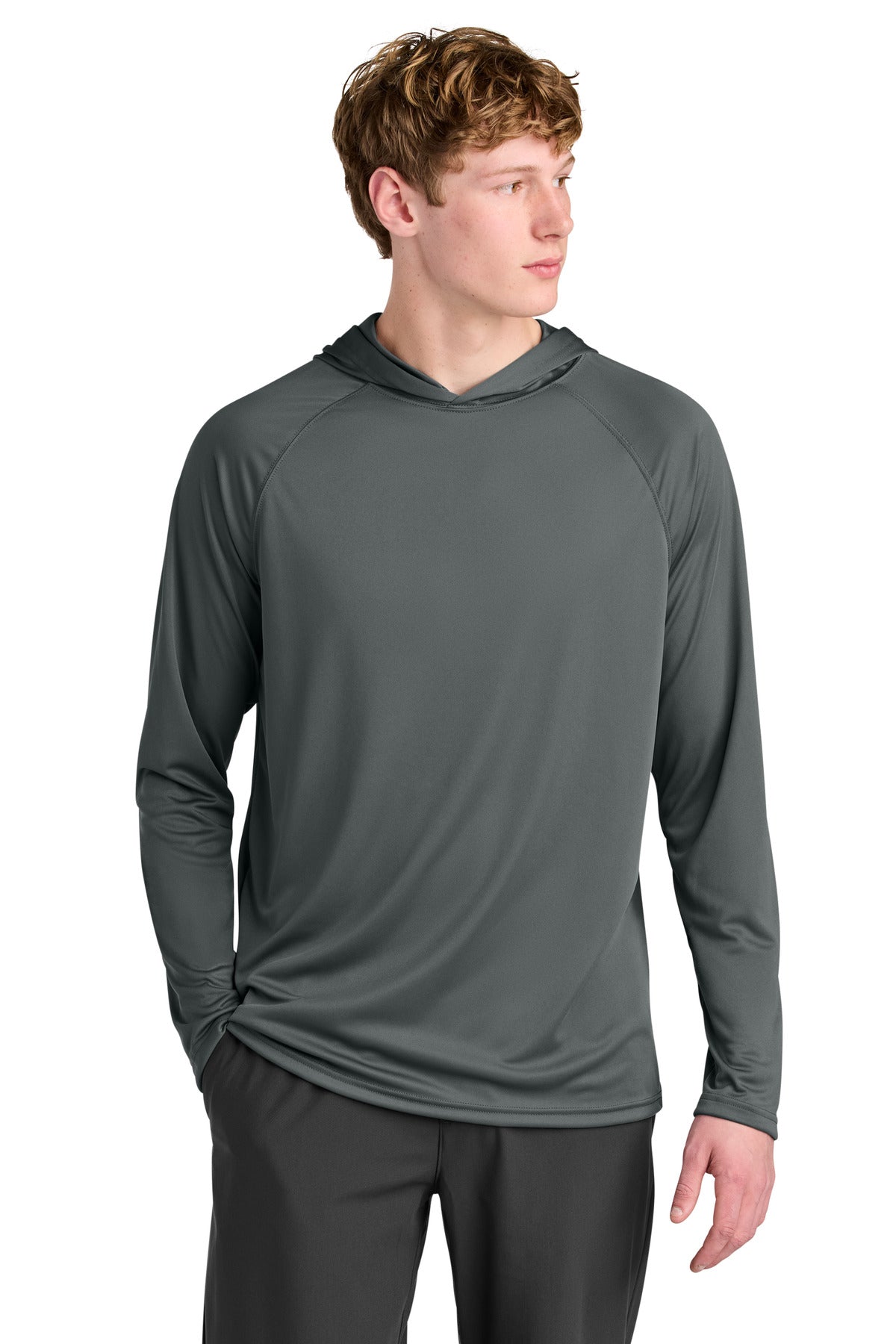 Custom Graphite Cooling Performance Long Sleeve Hooded Tee A4N3409, personalized by SanCanDo Swag in Argyle, TX