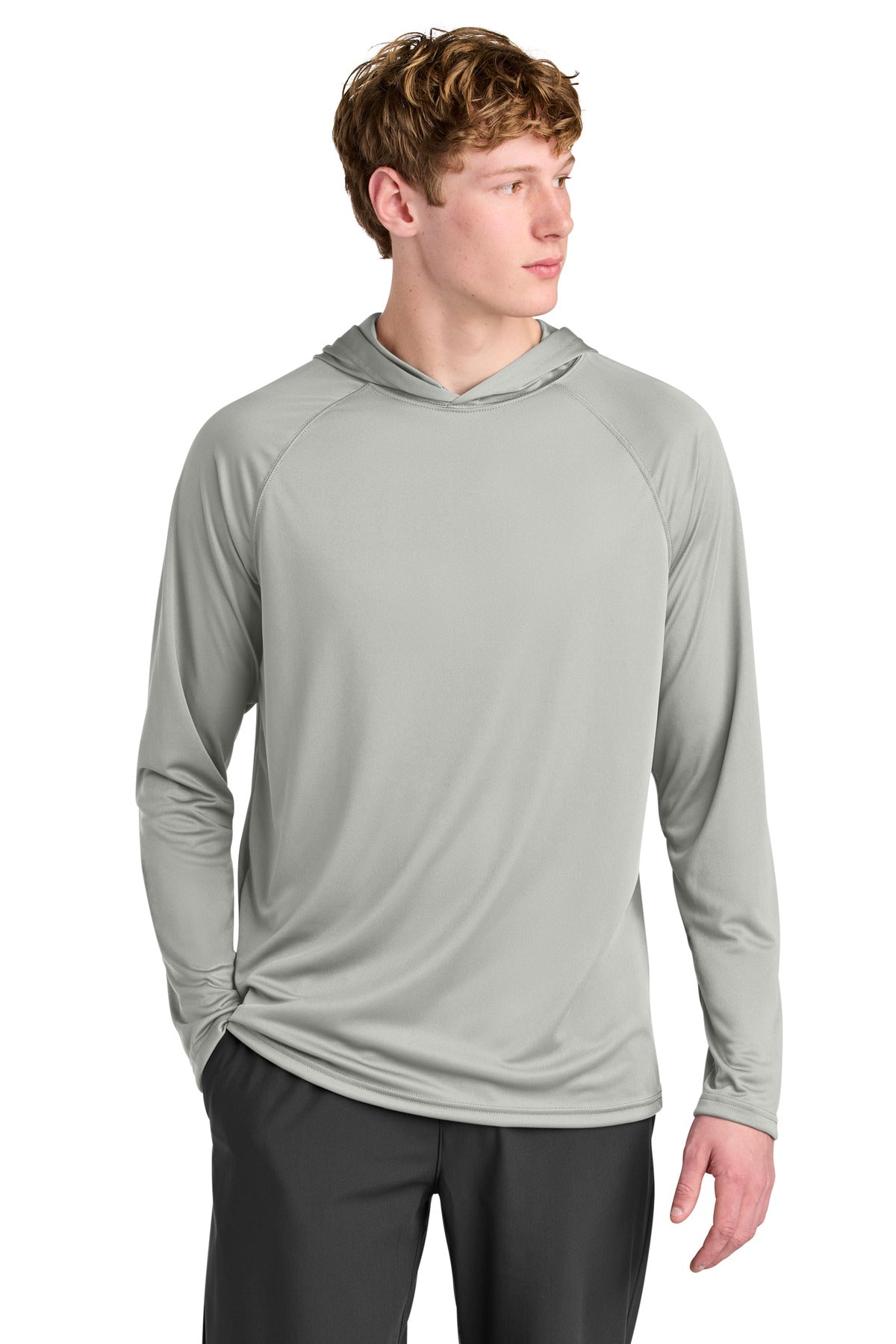 Custom Silver Cooling Performance Long Sleeve Hooded Tee A4N3409, personalized by SanCanDo Swag in Argyle, TX
