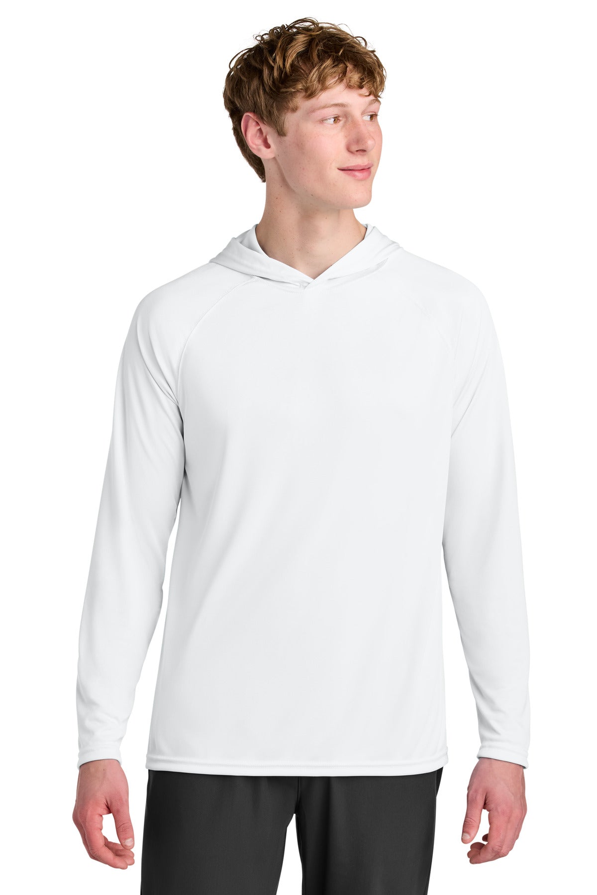 Custom White Cooling Performance Long Sleeve Hooded Tee A4N3409, personalized by SanCanDo Swag in Argyle, TX
