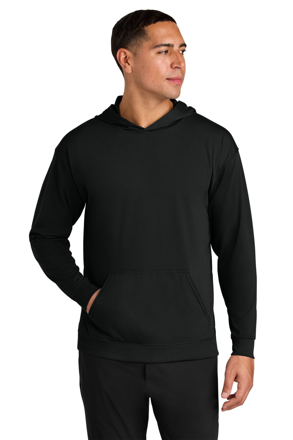 Custom Black Softek Long Sleeve Hooded Tee A4N3528, personalized by SanCanDo Swag in Argyle, TX